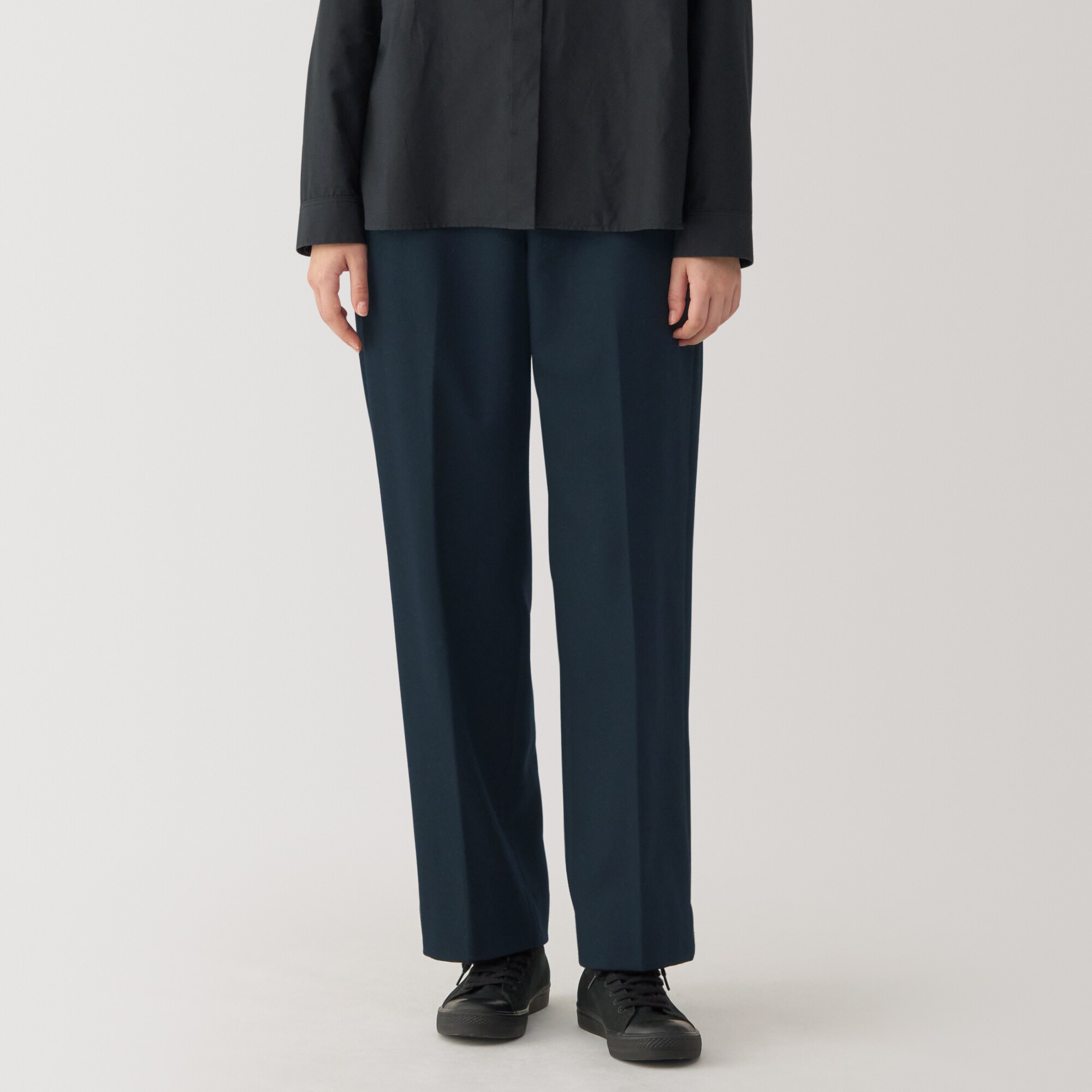 婦人　ウール混ストレートパンツ