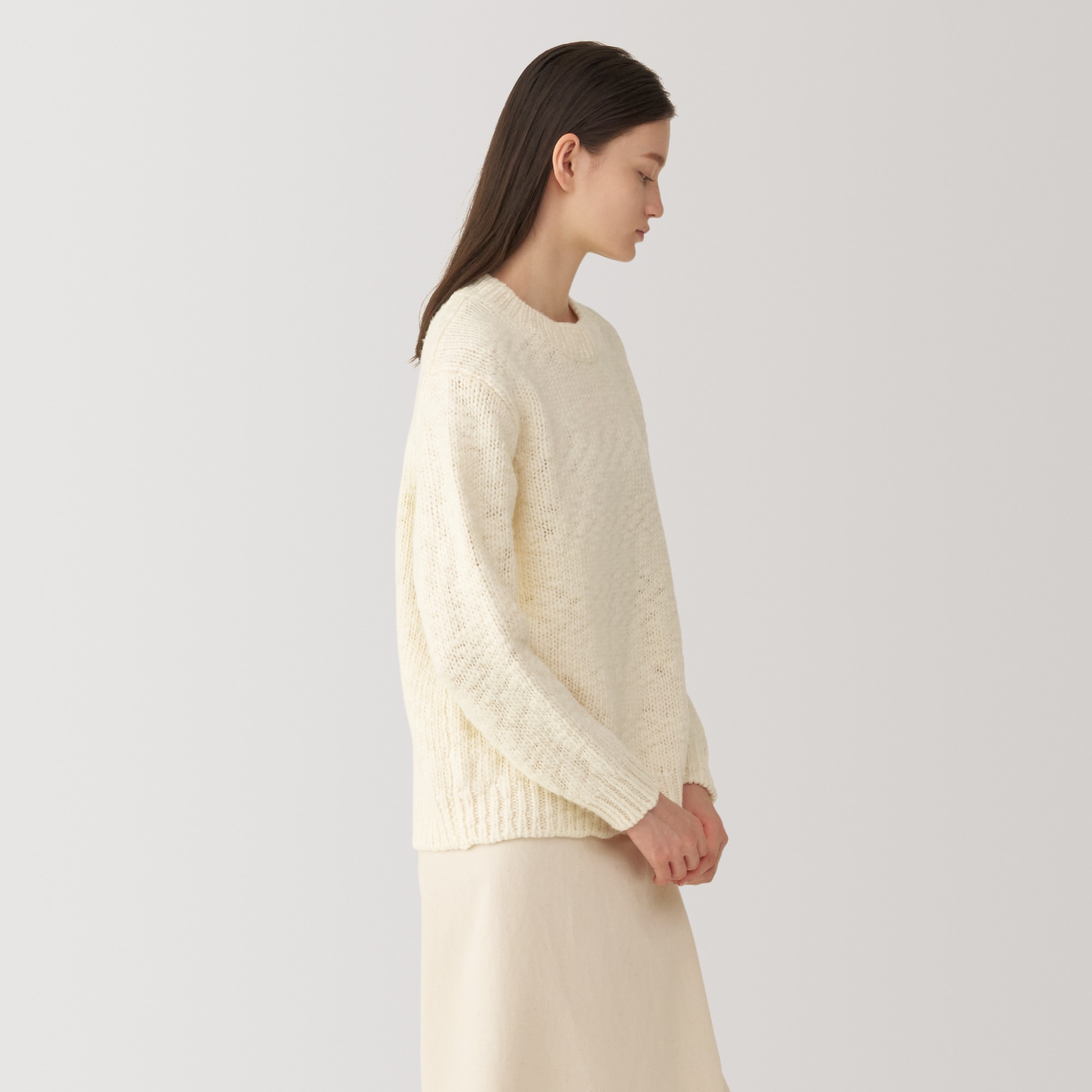 婦人 ウールローゲージクルーネックセーター | 無印良品
