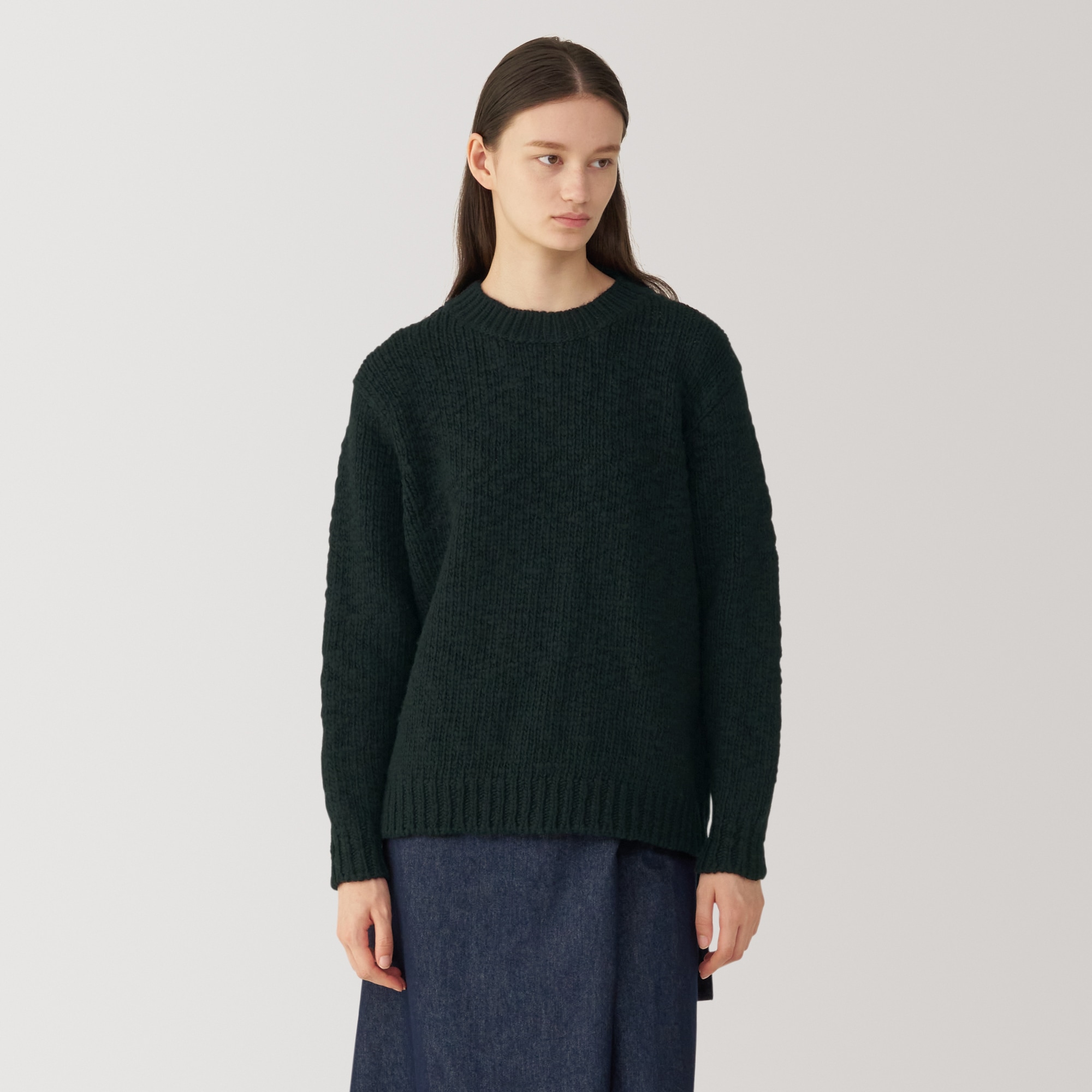 婦人　ウールローゲージクルーネックセーター