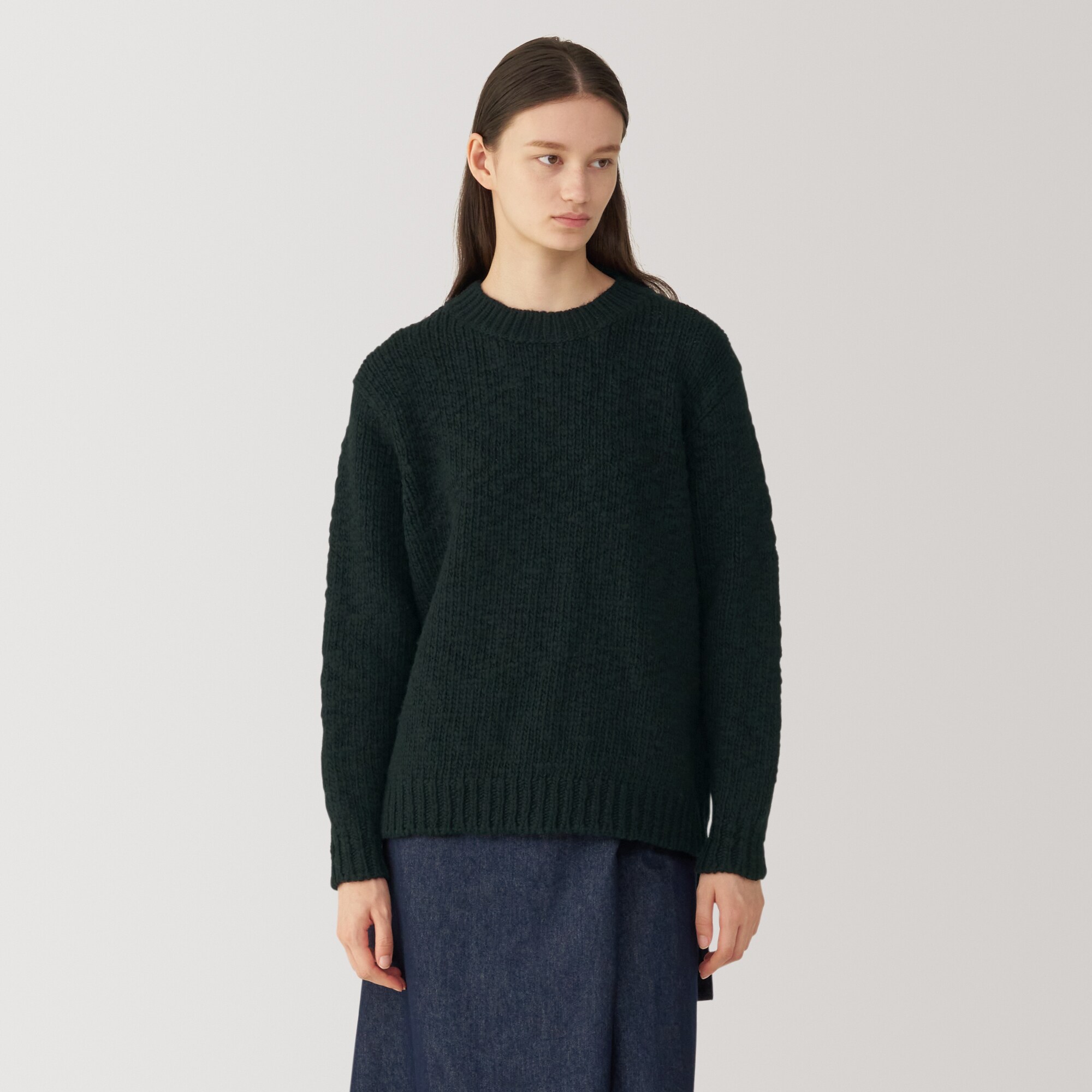 婦人　ウールローゲージクルーネックセーター