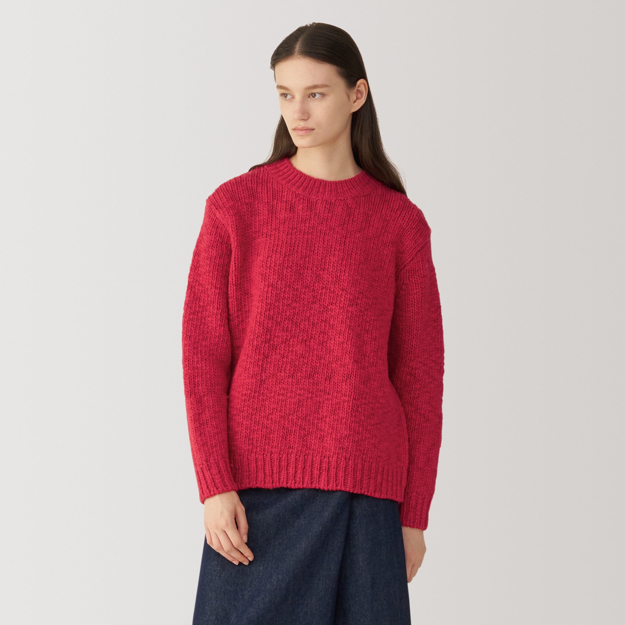 婦人　ウールローゲージクルーネックセーター