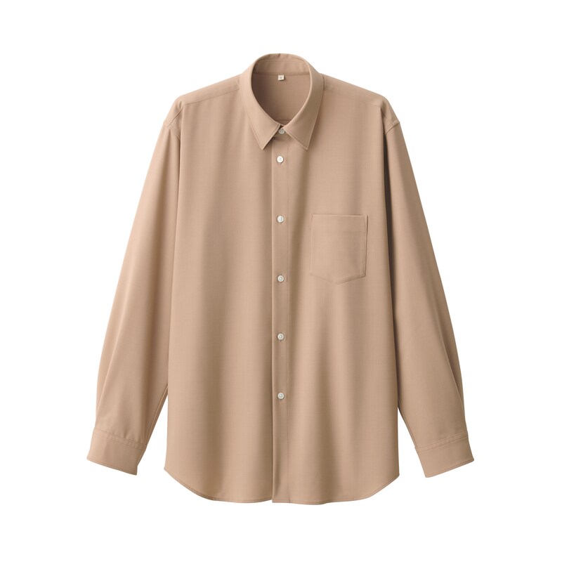 MUJI Labo 紳士 ウール混レギュラーカラーシャツ M 無印良品ベージュ 