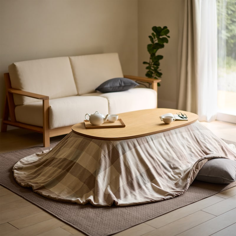 無印良品 タモ材楕円こたつ・大 完成品！ローテーブル オーバル型 レア  