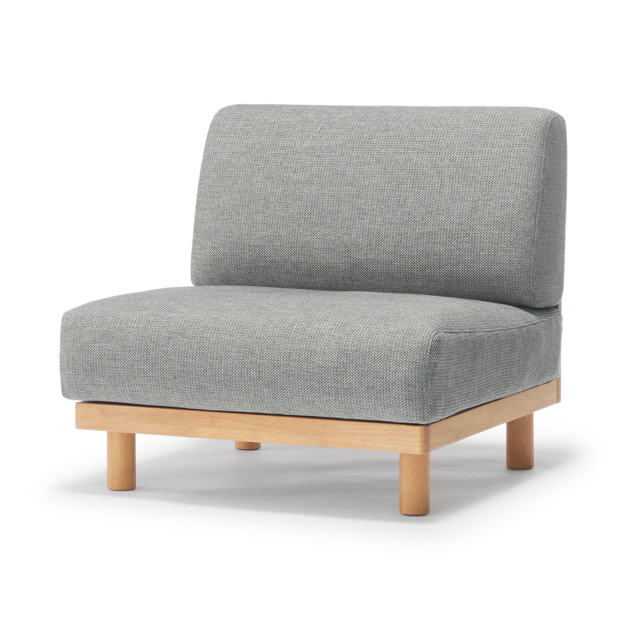 ゆったり座れるアームレスソファ　１シーター　ポリエステル平織　グレー