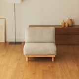 ゆったり座れるアームレスソファ　１シーター　ポリエステル平織　ベージュ