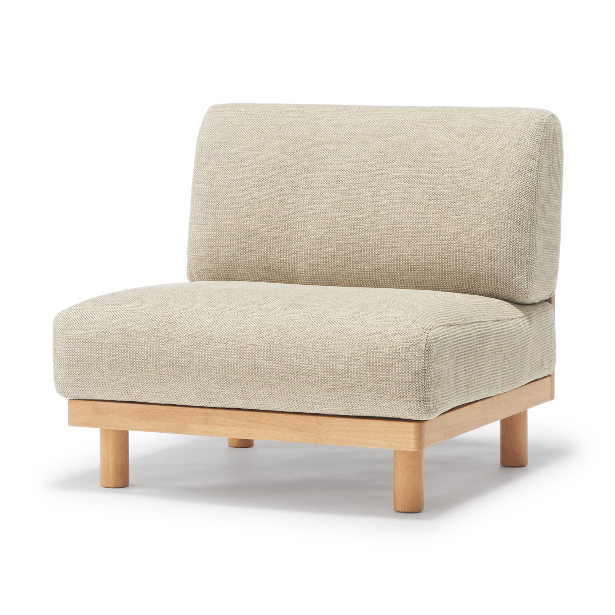 ゆったり座れるアームレスソファ　１シーター　ポリエステル平織　ベージュ