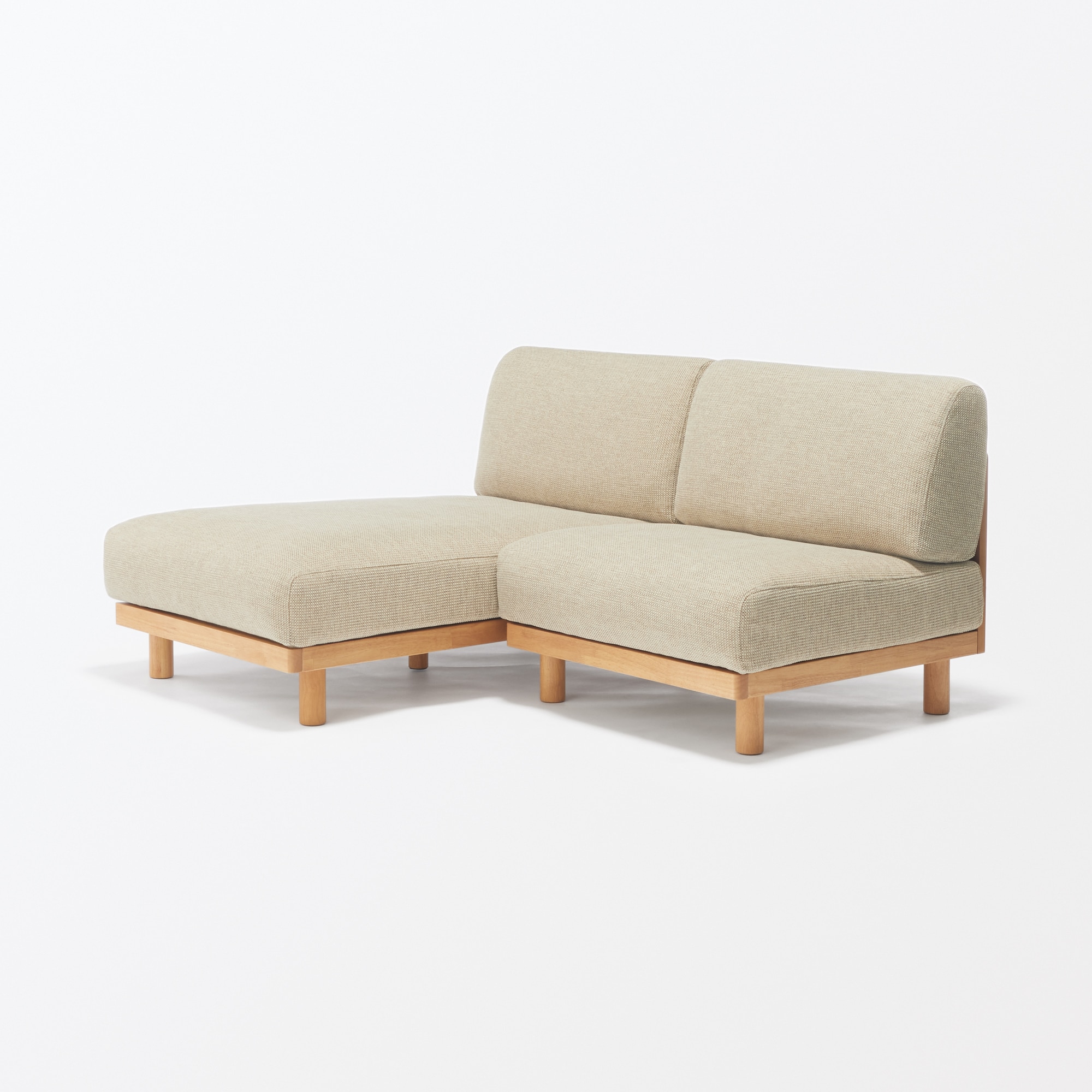 ゆったり座れるアームレスソファ　カウチ　ポリエステル平織　ベージュ