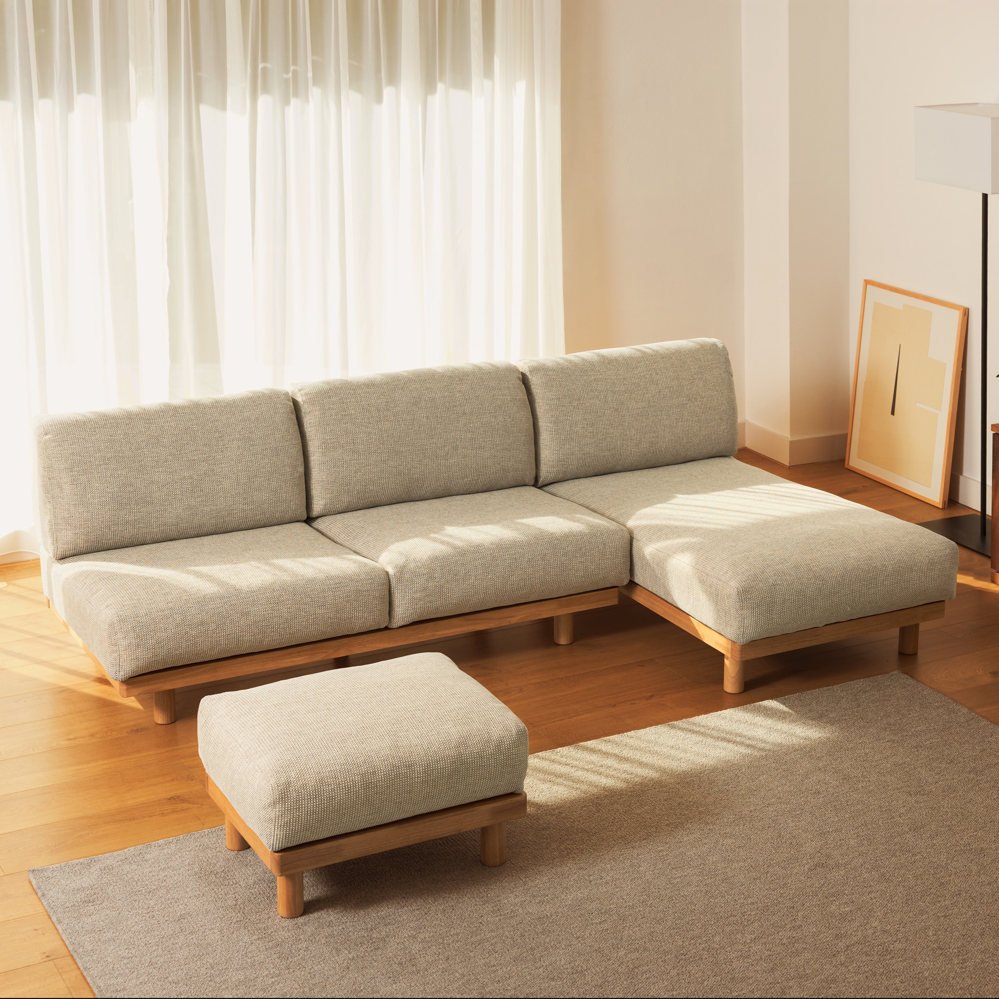 MUJI 無印良品 ゆったり座れるアームレスソファ 3シーター ベージュ ゆったり座れるアームレスソファ 3シーター ポリエステル平織