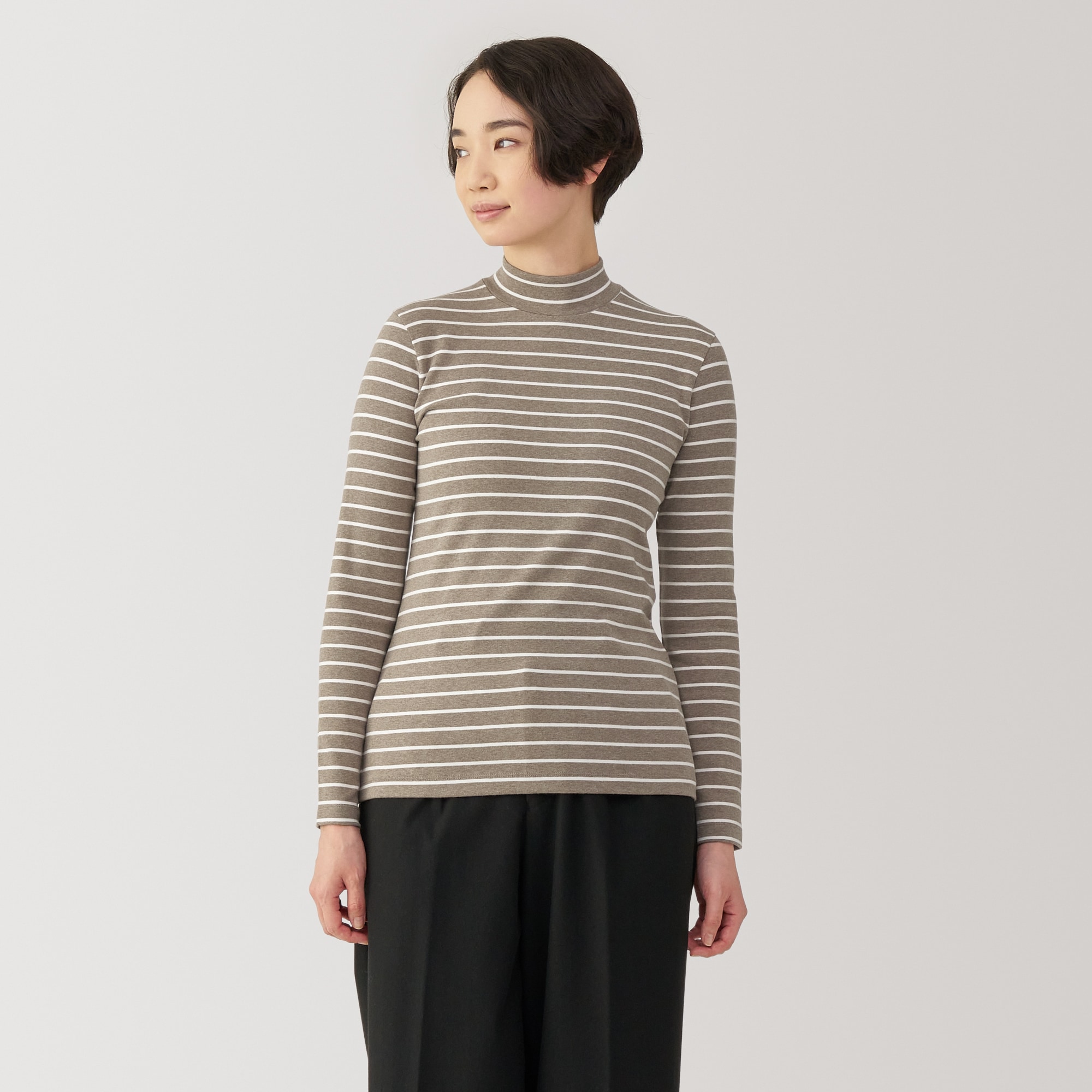 婦人 起毛フライス編みハイネック長袖Tシャツ | 無印良品