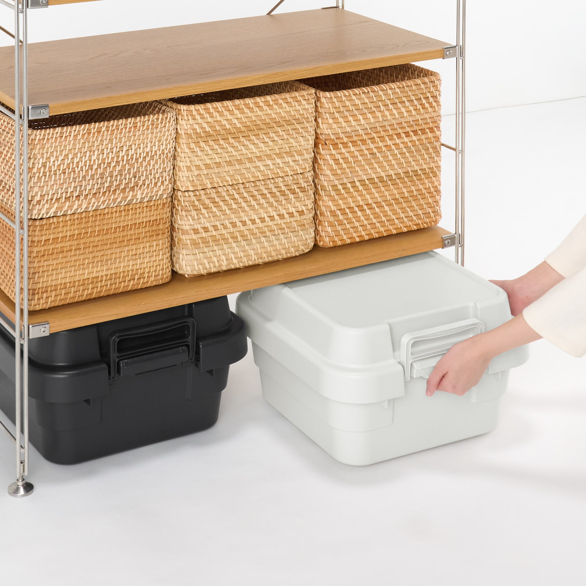 再生ポリプロピレン入り 頑丈収納ボックス 小 浅型 ダークグレー