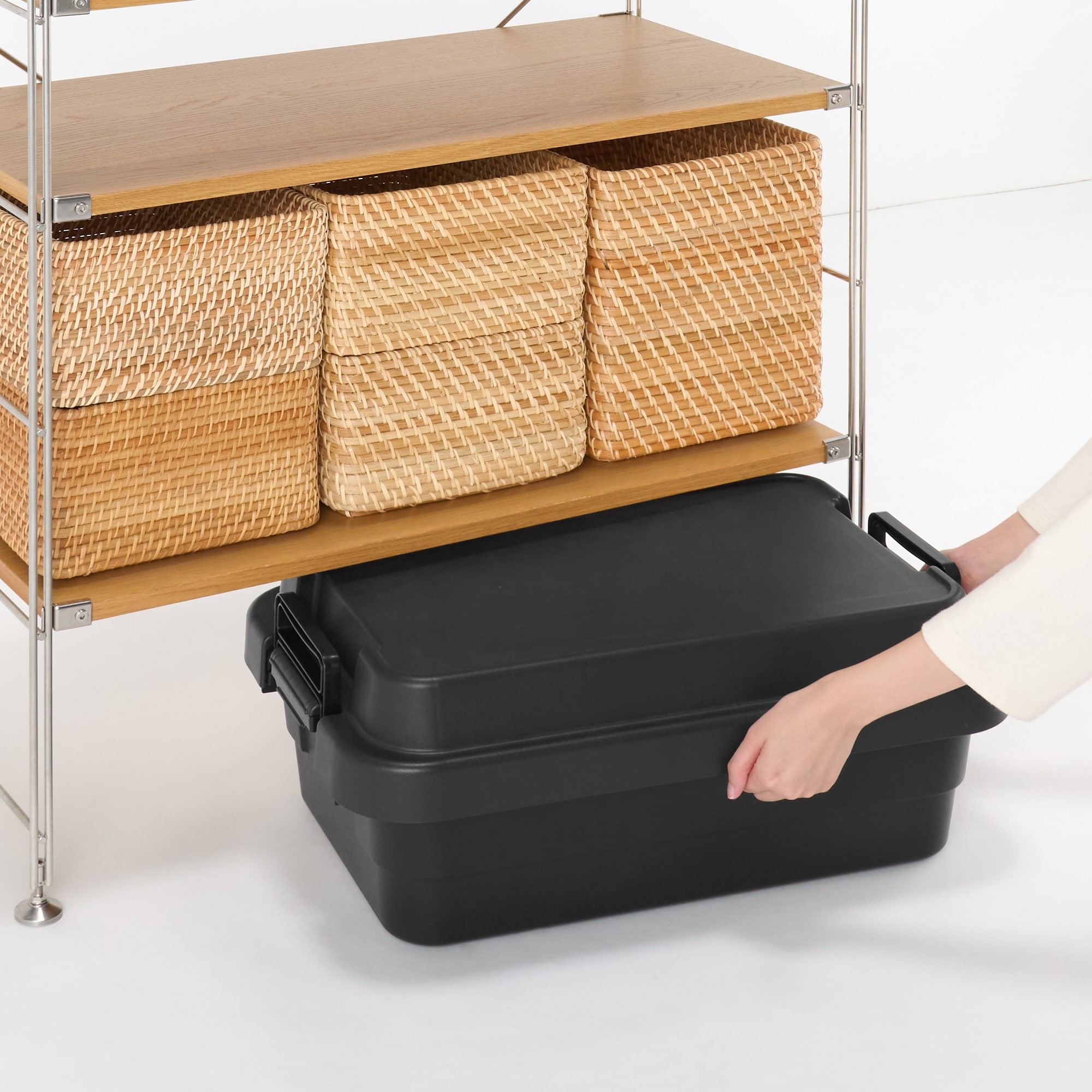 再生ポリプロピレン入り　頑丈収納ボックス　大　浅型　ダークグレー