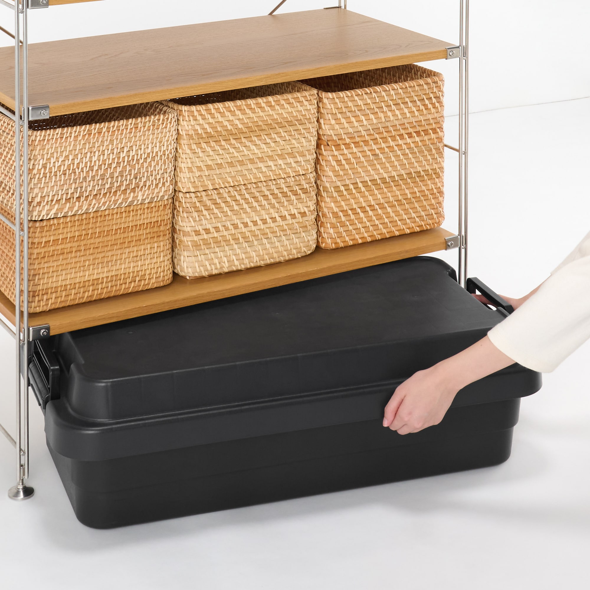 再生ポリプロピレン入り　頑丈収納ボックス　特大　浅型　ダークグレー