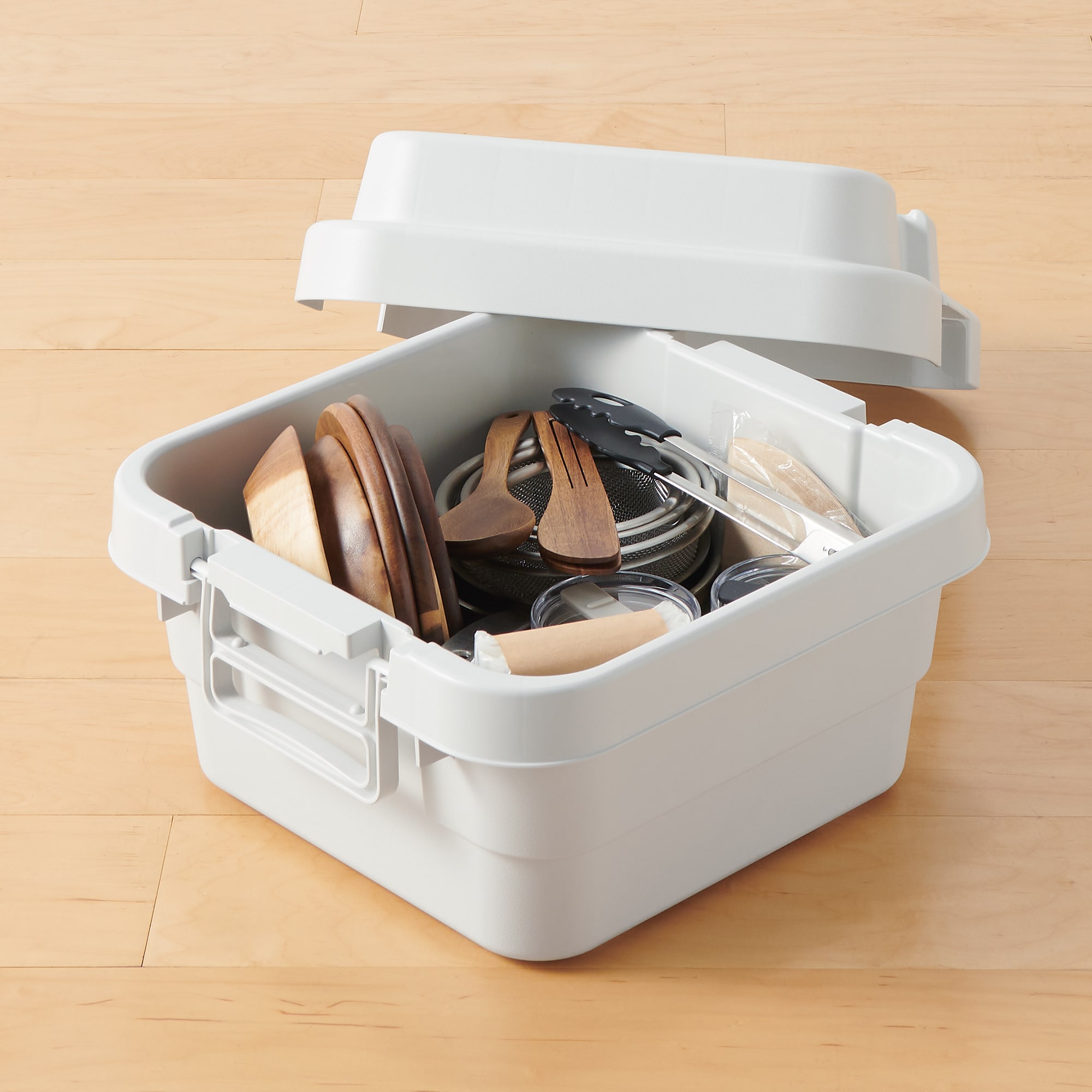 再生ポリプロピレン入り　頑丈収納ボックス　小　浅型　ホワイトグレー