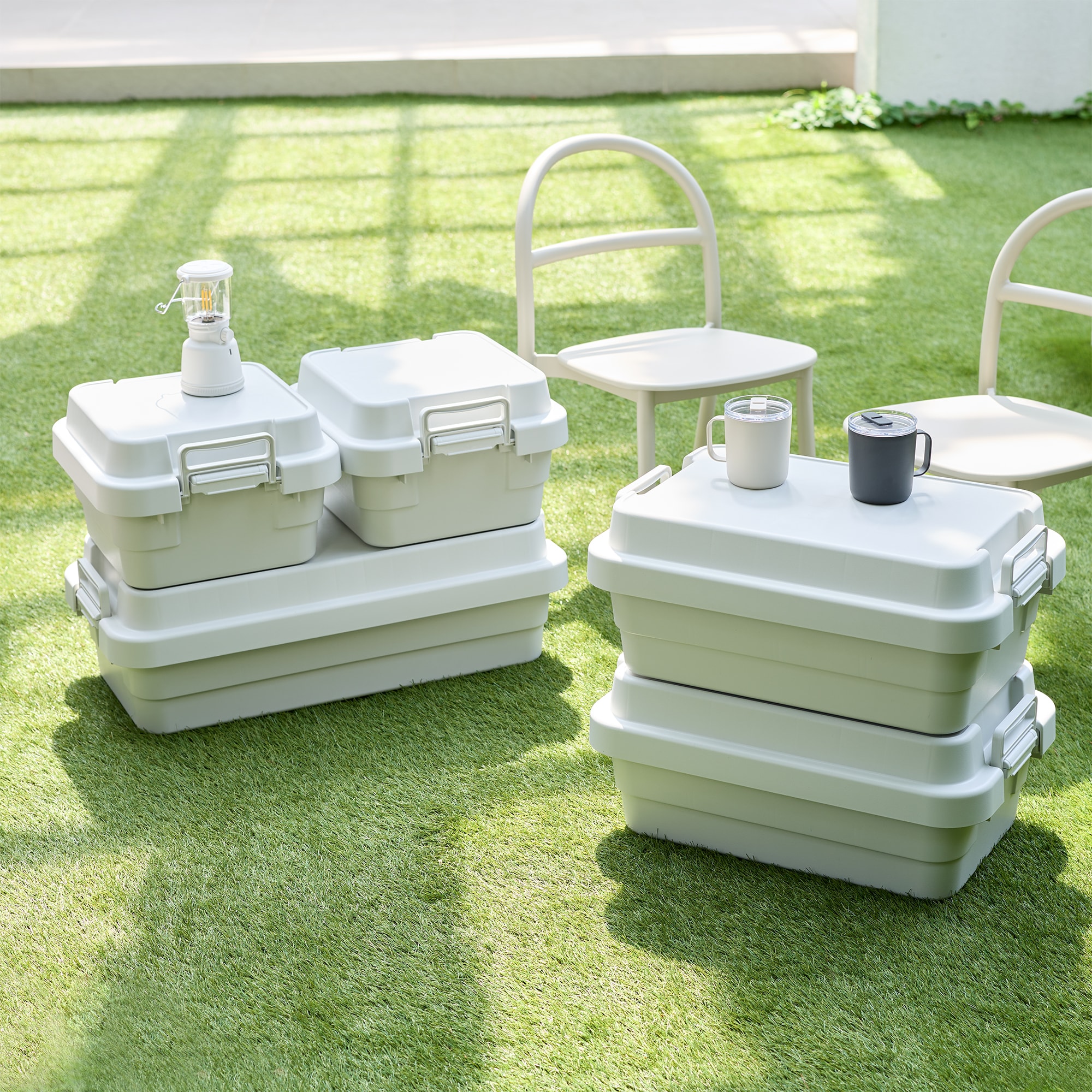 再生ポリプロピレン入り　頑丈収納ボックス　大　浅型　ホワイトグレー