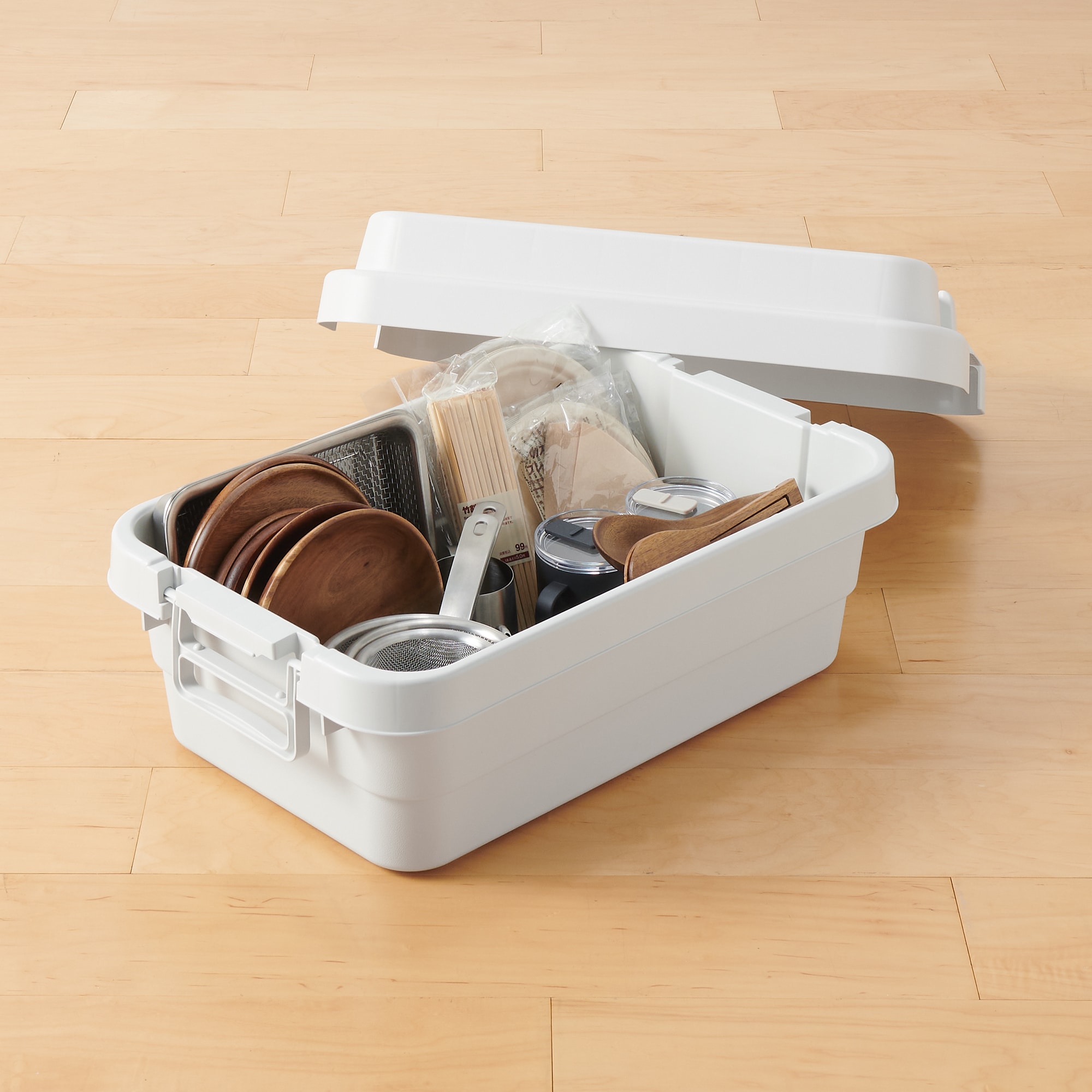 再生ポリプロピレン入り　頑丈収納ボックス　大　浅型　ホワイトグレー