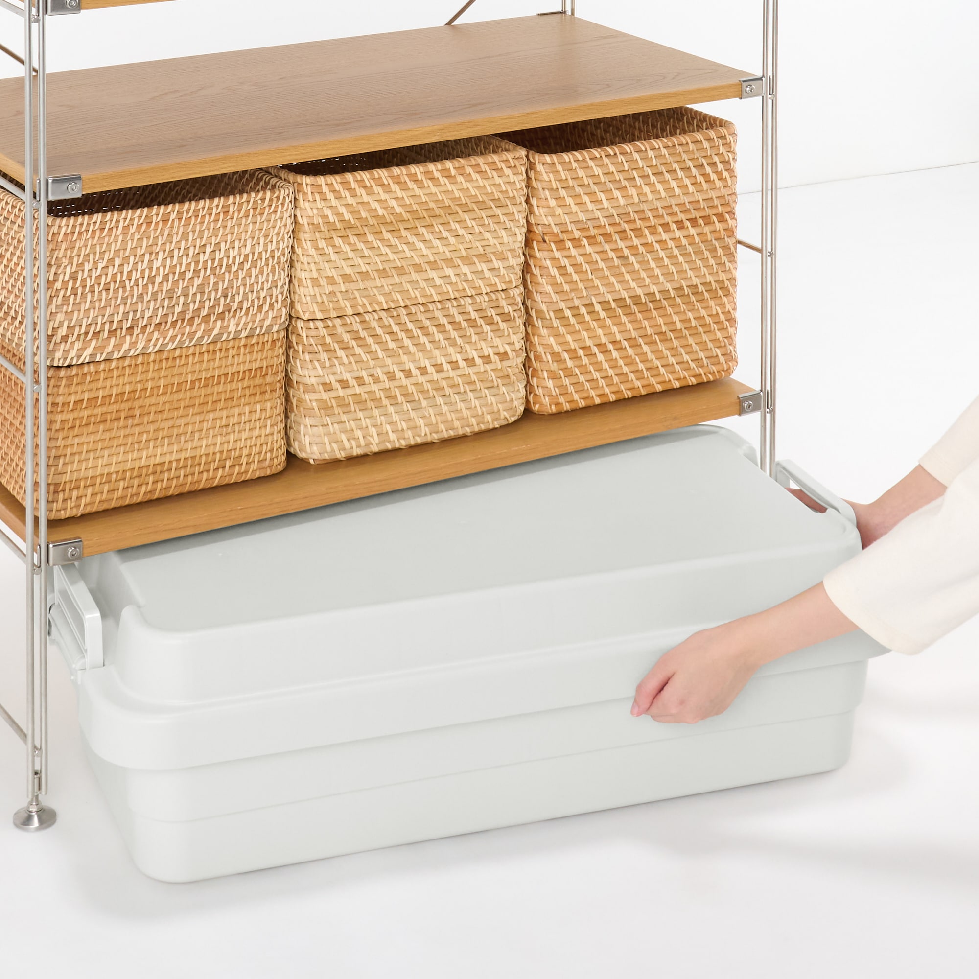 再生ポリプロピレン入り　頑丈収納ボックス　特大　浅型　ホワイトグレー