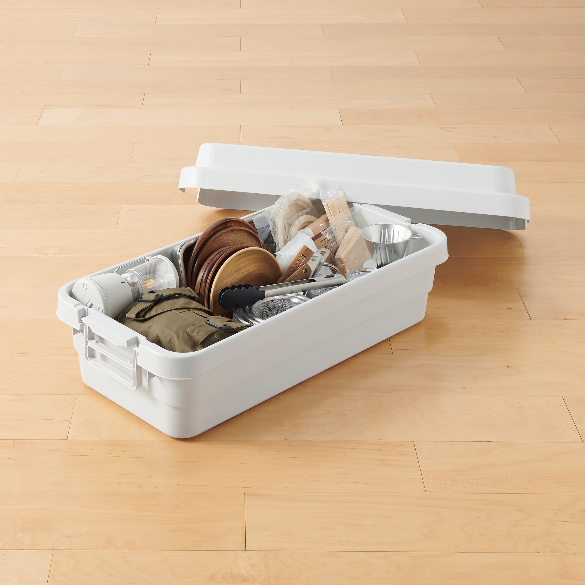 再生ポリプロピレン入り　頑丈収納ボックス　特大　浅型　ホワイトグレー