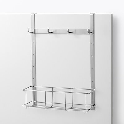【３月上旬発売予定】シンク扉につける収納　高さ調節できるフック　ポケット付　約幅２８．５×奥行（取り付け部分含む）１１．５×高さ３８ｃｍ