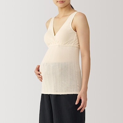 婦人　【マタニティ】シルク混パターンメッシュ授乳に便利なブラタンクトップ