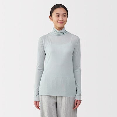 婦人　シルク混シアータートルネック長袖Ｔシャツ