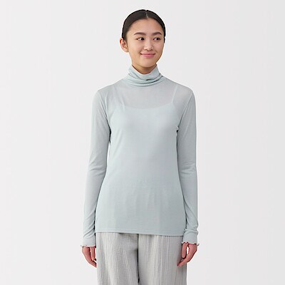 婦人　シルク混シアータートルネック長袖Ｔシャツ