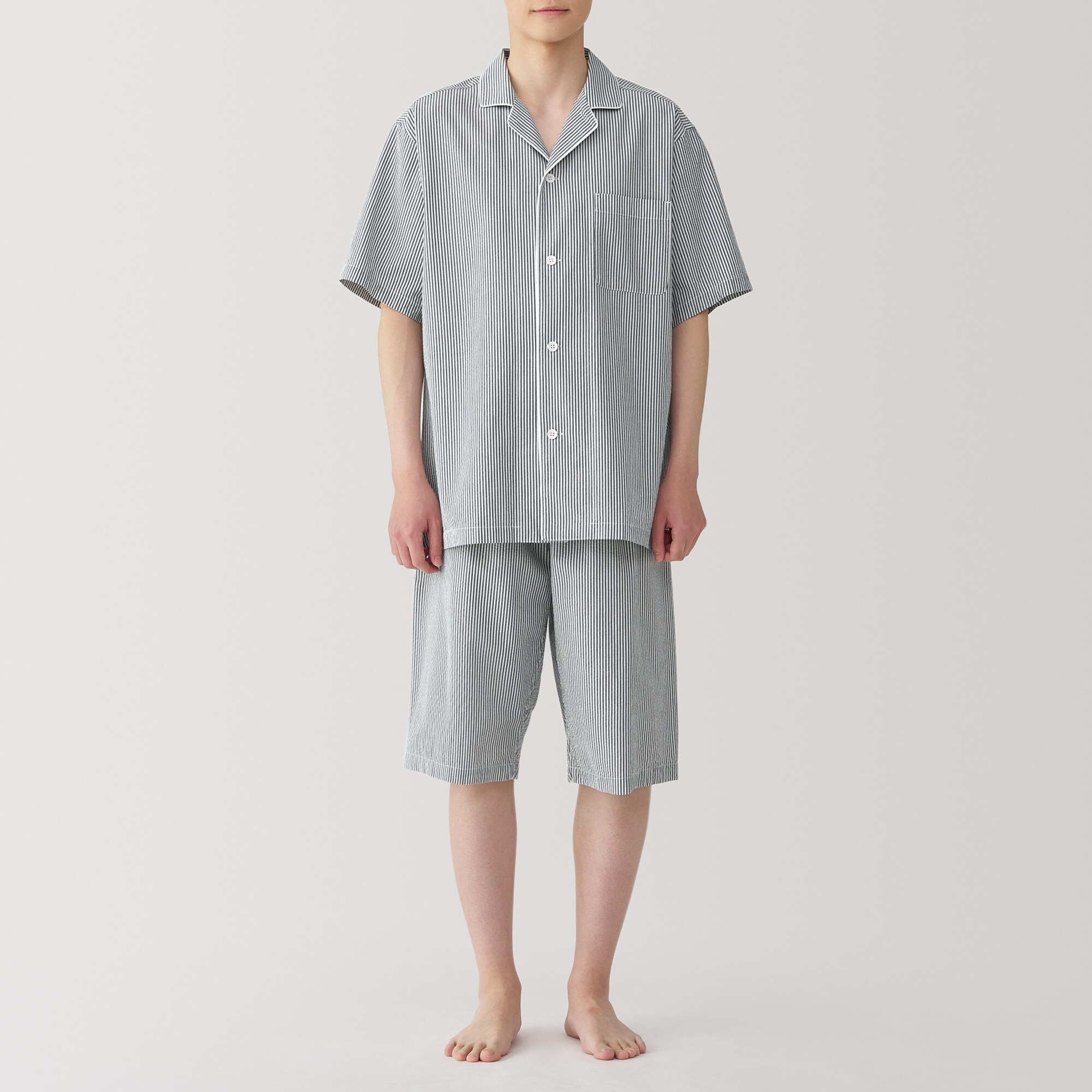 yunaoki　無印良品　サッカー織　半袖パジャマネイビーチェック柄　M Amazon.co.jp: 無印良品 脇に縫い目のない サッカー織半袖