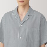 紳士　脇に縫い目のない　サッカー織　半袖パジャマ