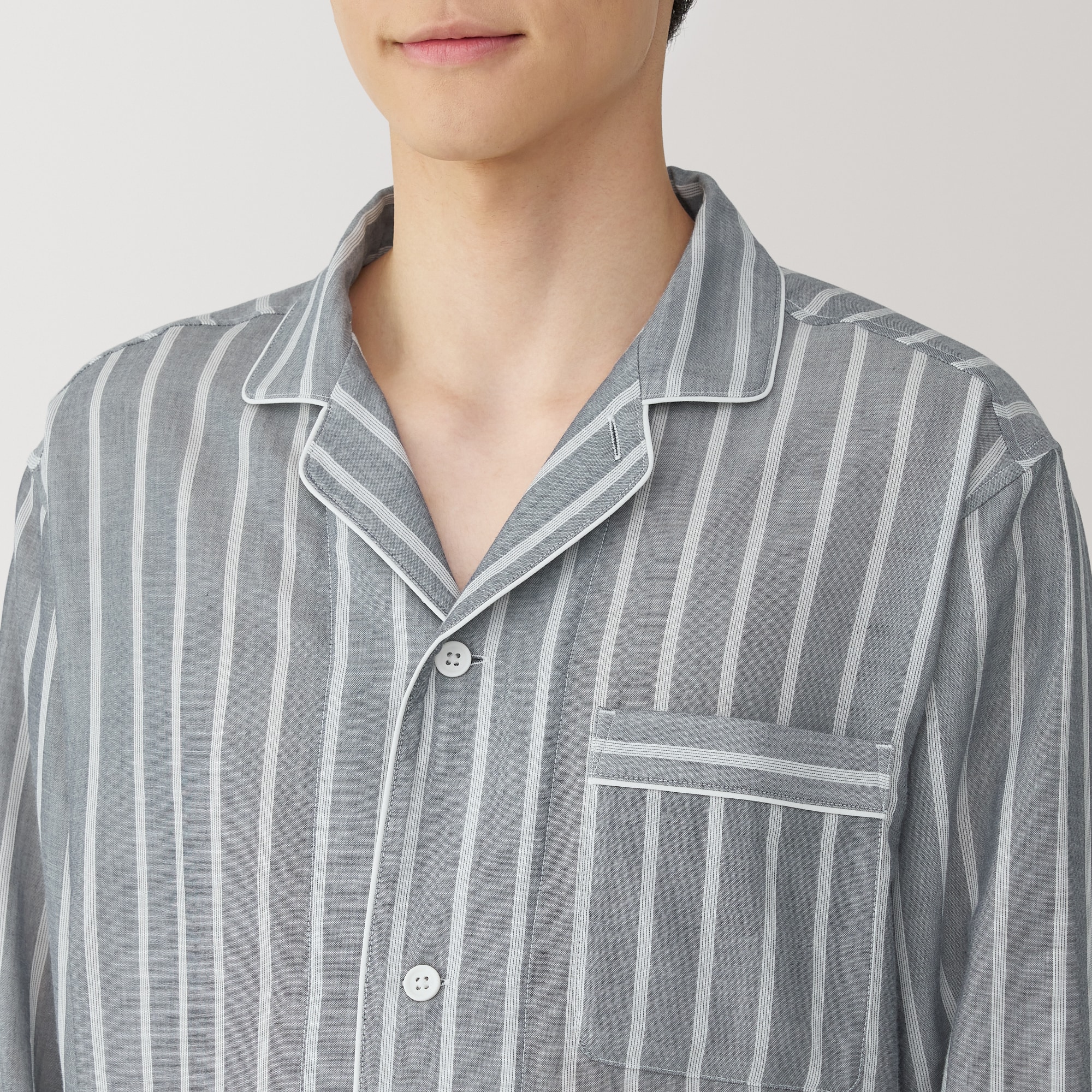 紳士　脇に縫い目のない　二重ガーゼ長袖パジャマ