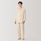 紳士　脇に縫い目のない　二重ガーゼ長袖パジャマ