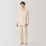 紳士　脇に縫い目のない　二重ガーゼ長袖パジャマ