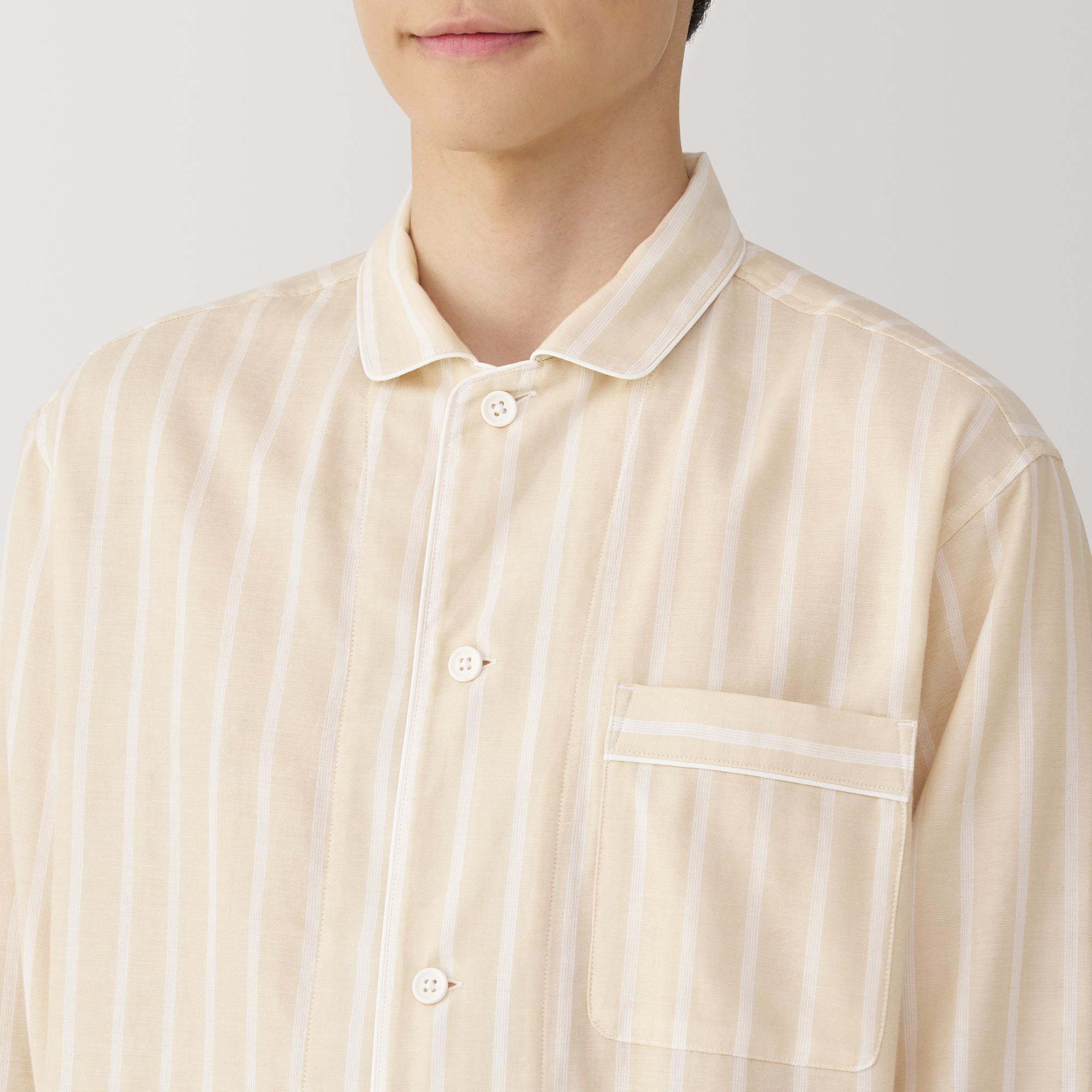 紳士 脇に縫い目のない 二重ガーゼ長袖パジャマ | 無印良品