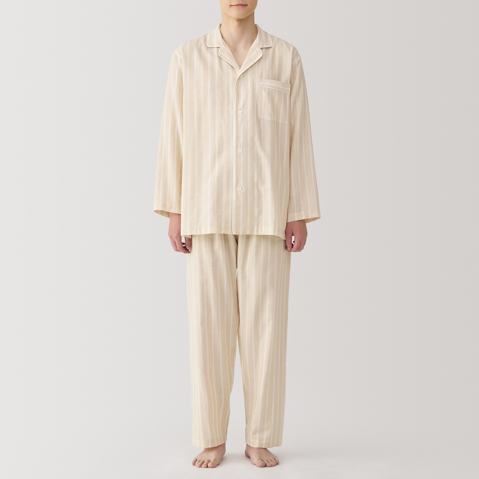 紳士 脇に縫い目のない 二重ガーゼ長袖パジャマ | 無印良品