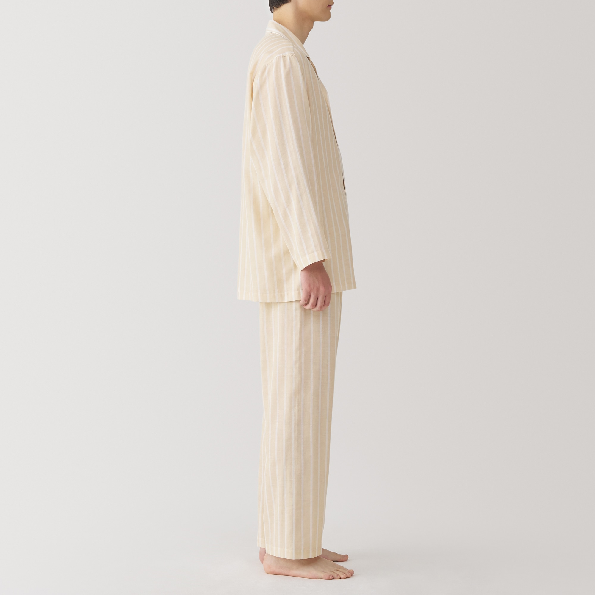 紳士　脇に縫い目のない　二重ガーゼ長袖パジャマ