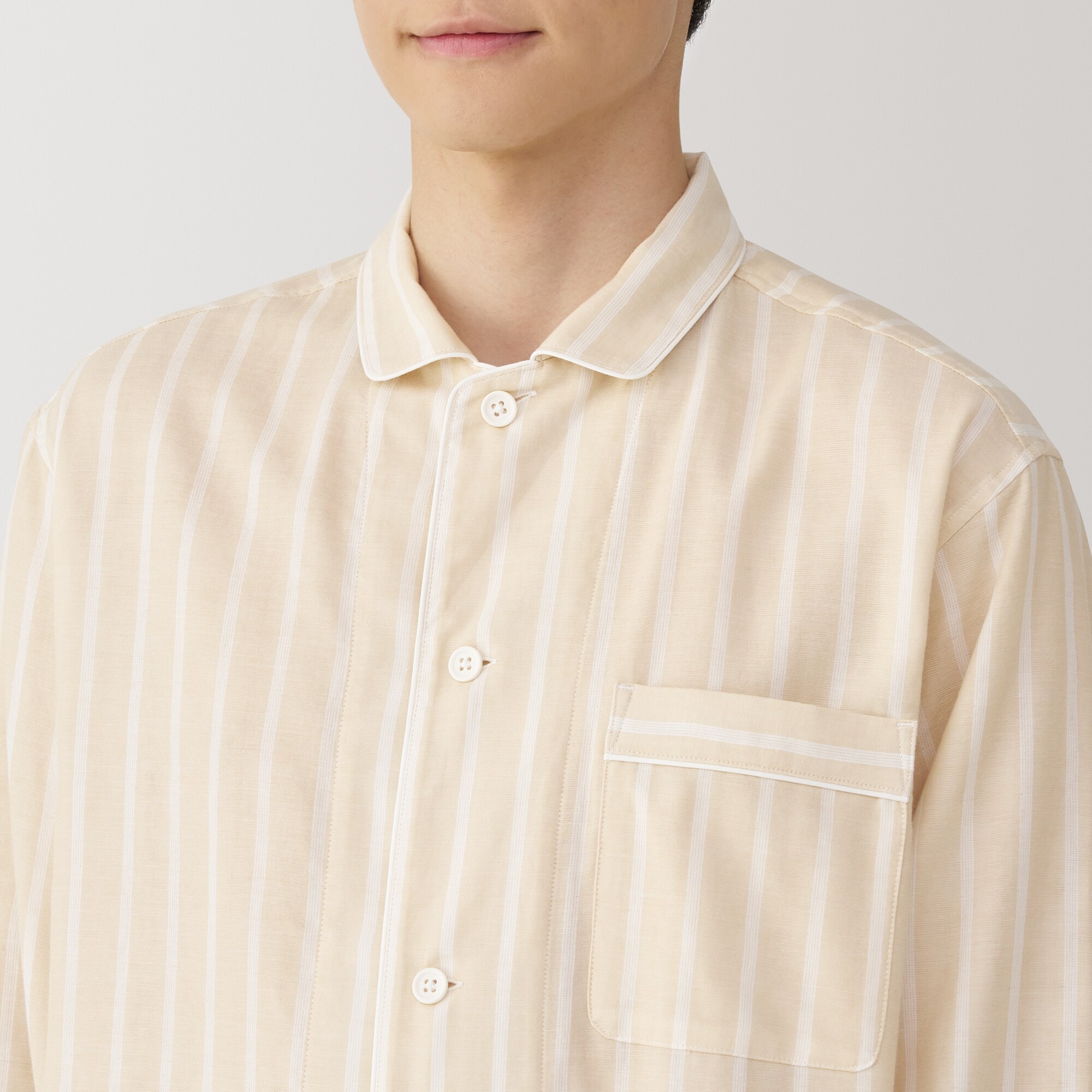 紳士　脇に縫い目のない　二重ガーゼ長袖パジャマ