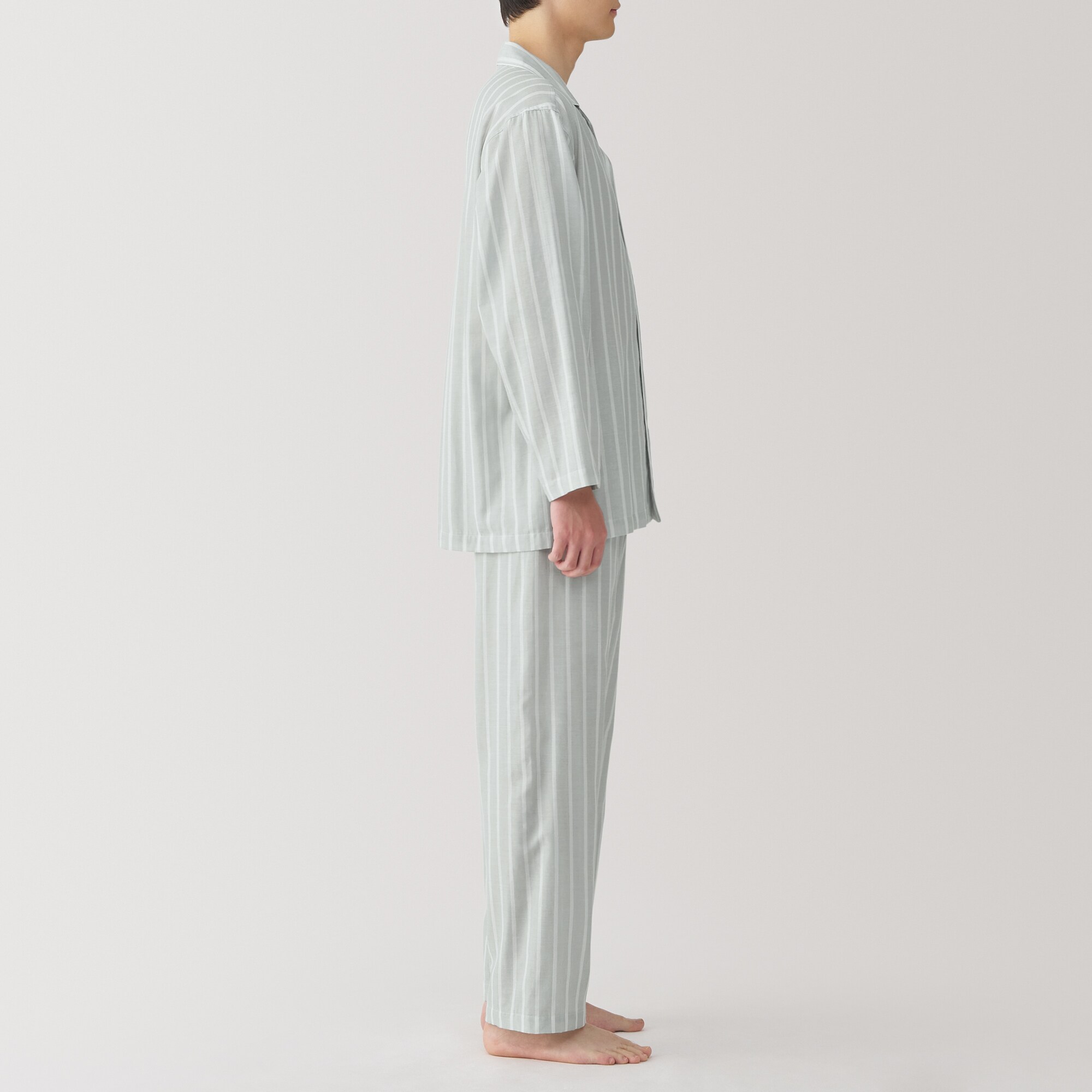 紳士　脇に縫い目のない　二重ガーゼ長袖パジャマ