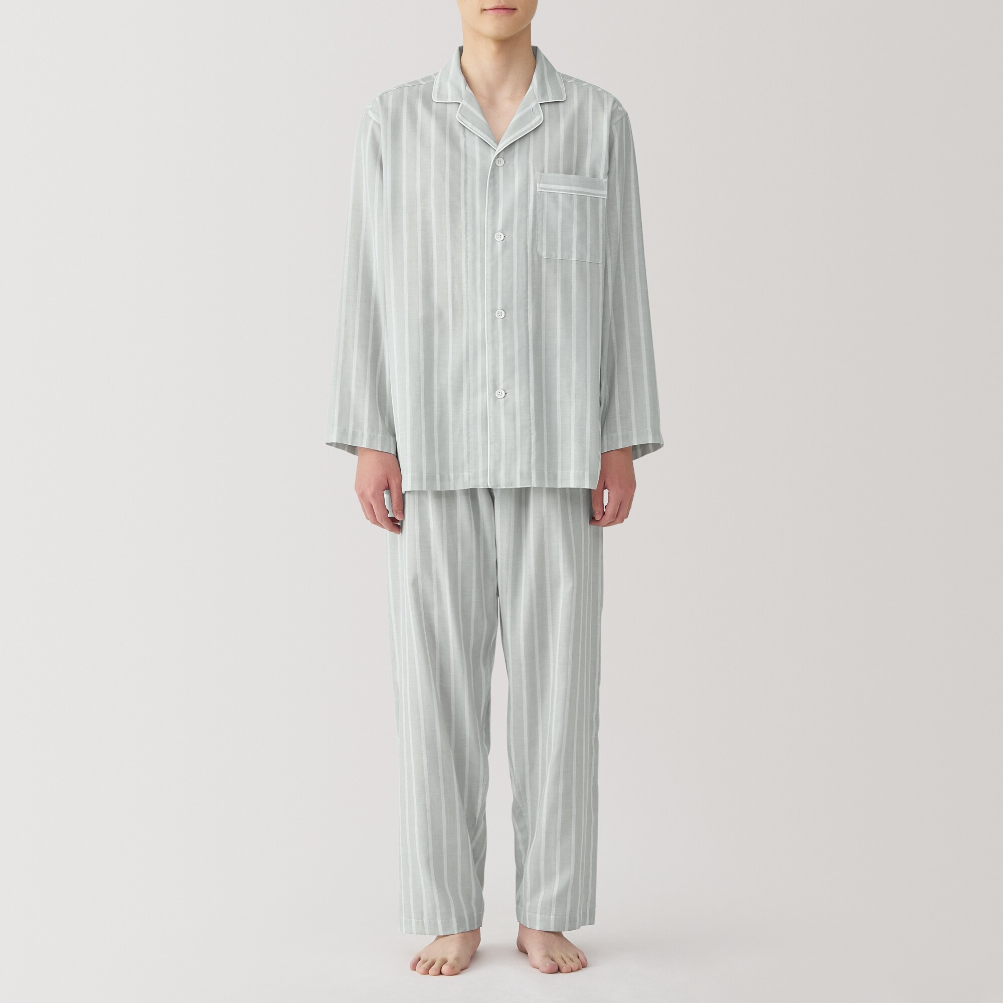 紳士　脇に縫い目のない　二重ガーゼ長袖パジャマ