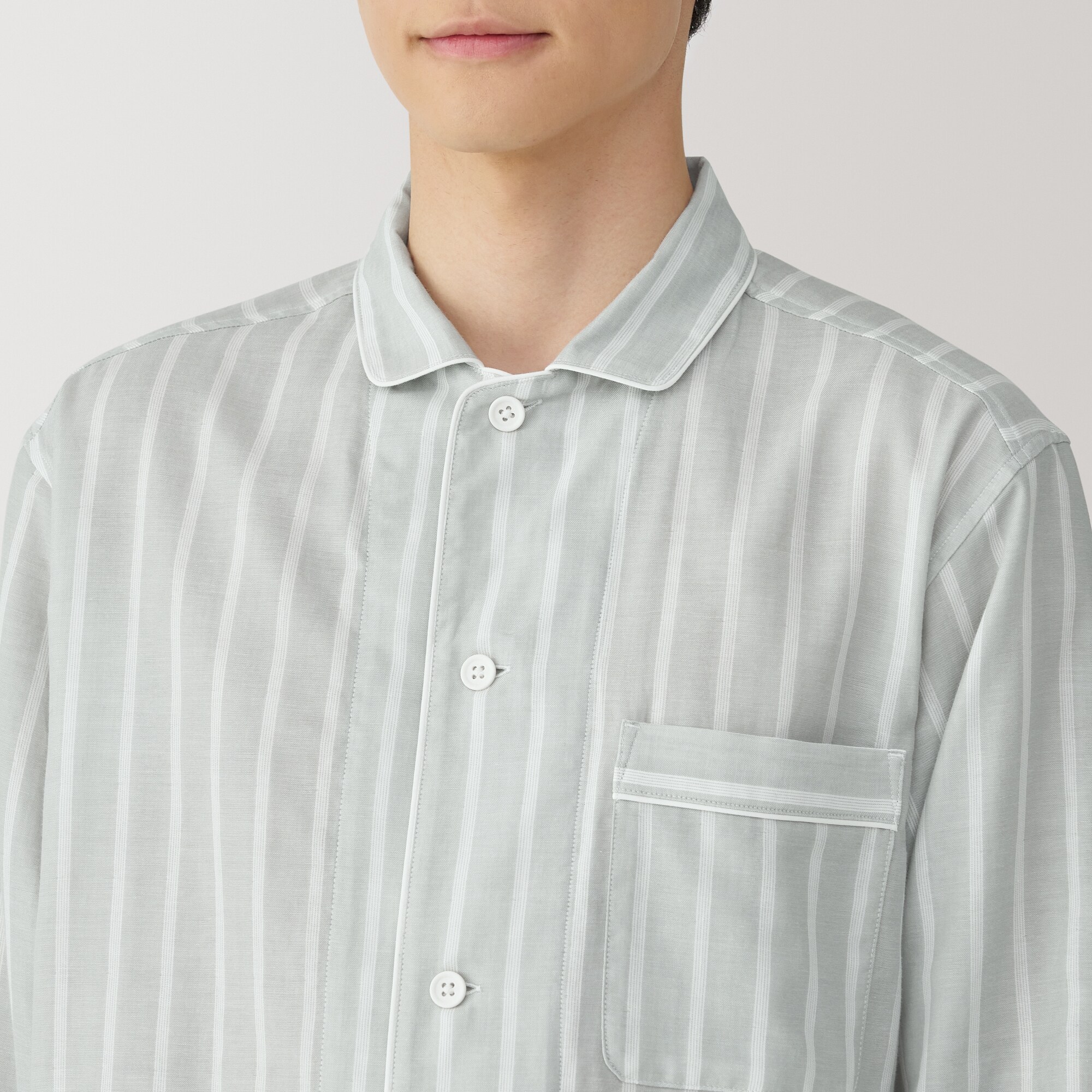 紳士　脇に縫い目のない　二重ガーゼ長袖パジャマ