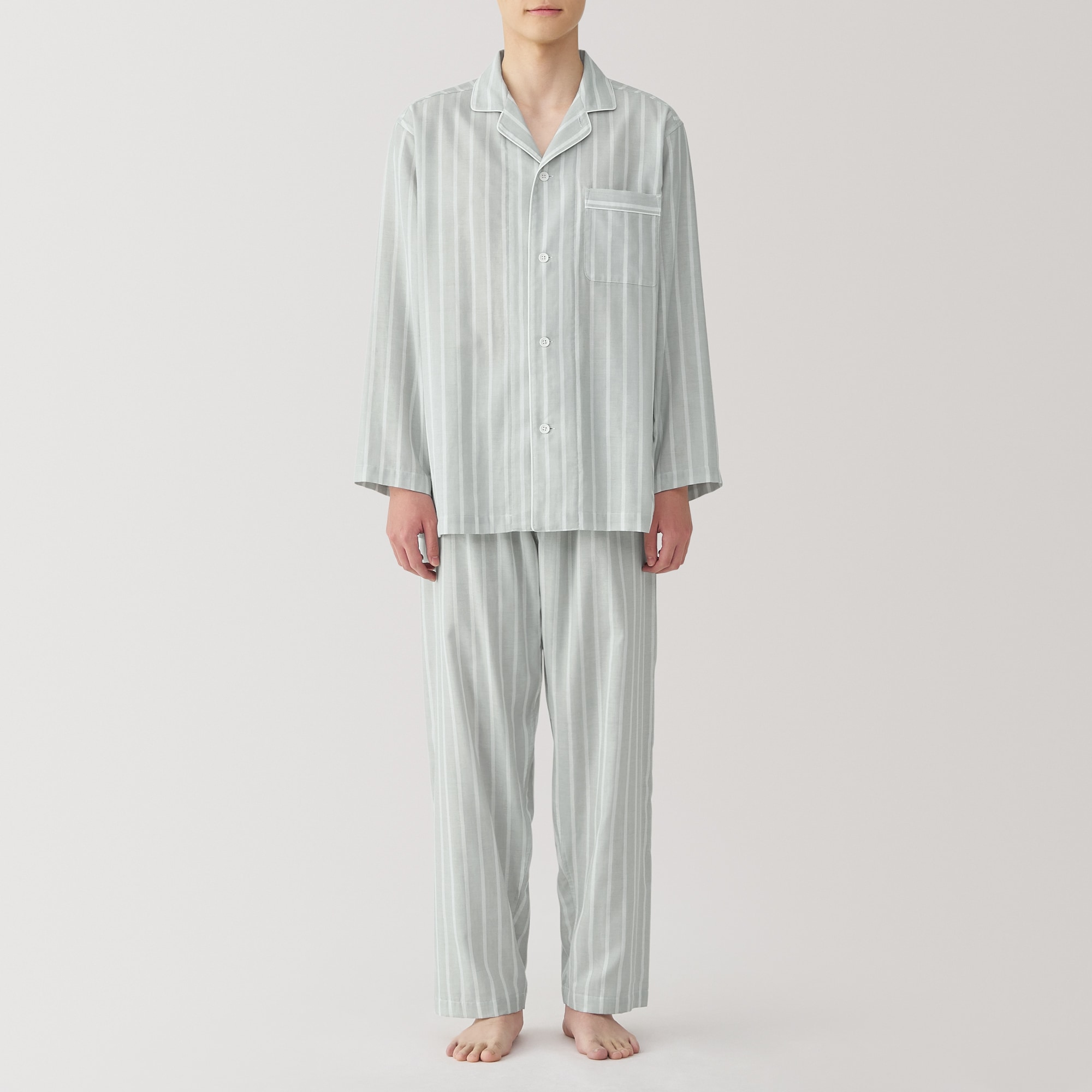 紳士　脇に縫い目のない　二重ガーゼ長袖パジャマ