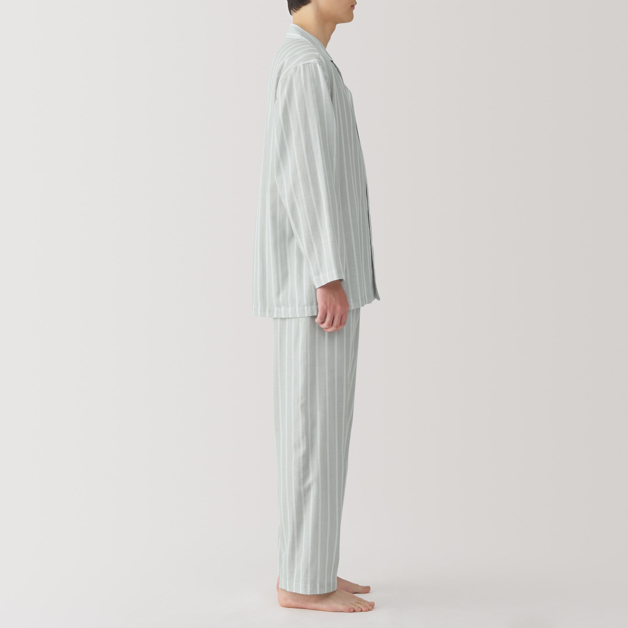 紳士　脇に縫い目のない　二重ガーゼ長袖パジャマ