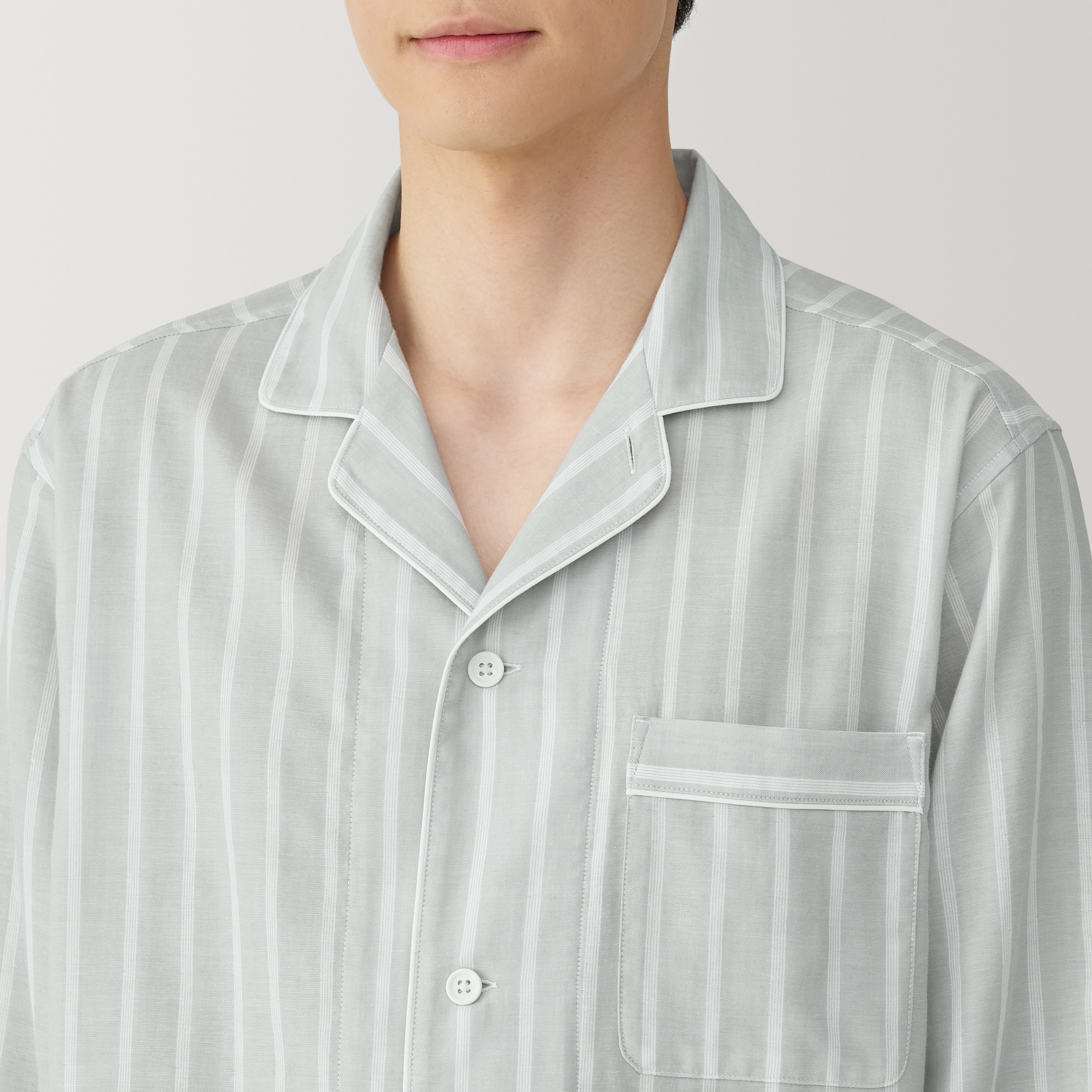 紳士　脇に縫い目のない　二重ガーゼ長袖パジャマ