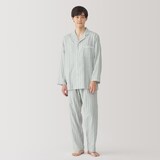 紳士　脇に縫い目のない　二重ガーゼ長袖パジャマ