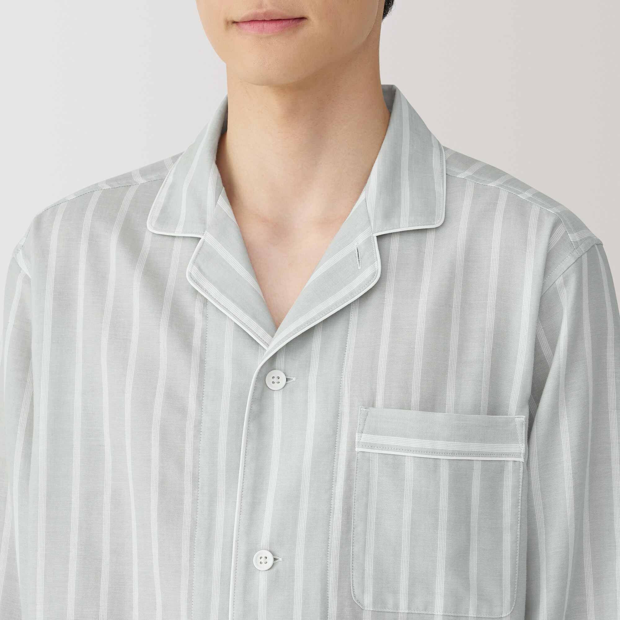 紳士　脇に縫い目のない　二重ガーゼ長袖パジャマ