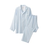 紳士　脇に縫い目のない　二重ガーゼ長袖パジャマ