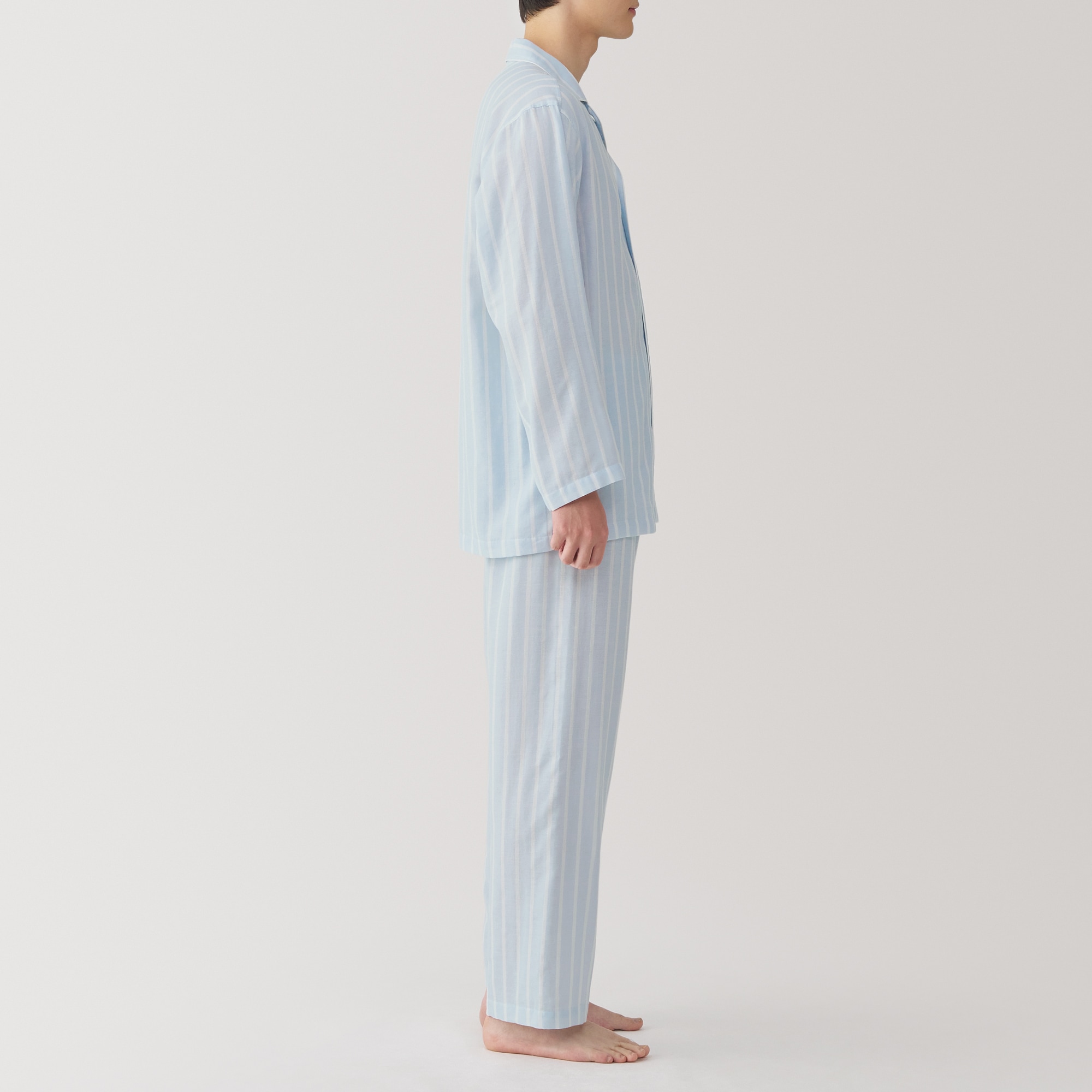 紳士　脇に縫い目のない　二重ガーゼ長袖パジャマ
