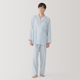 紳士　脇に縫い目のない　二重ガーゼ長袖パジャマ