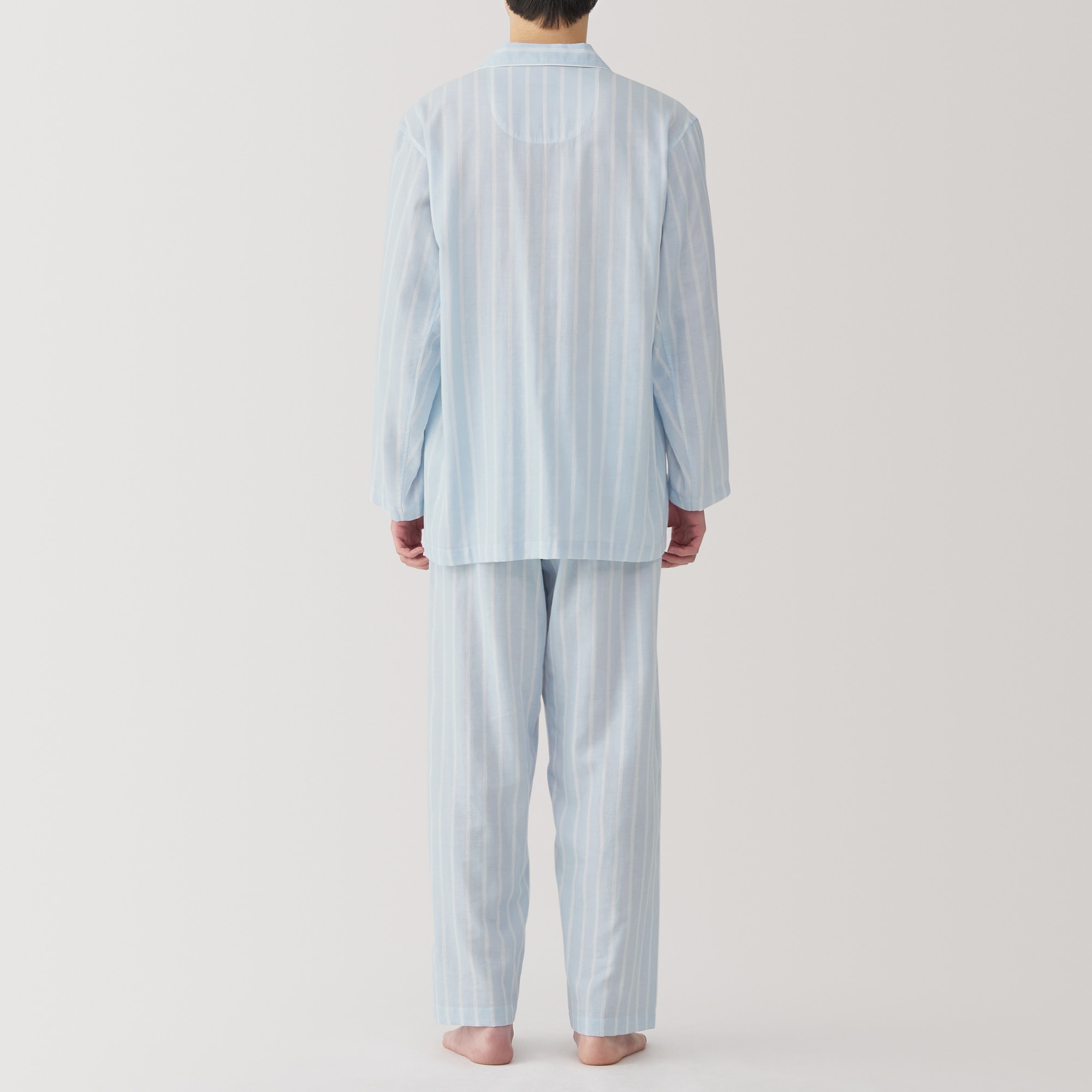 紳士　脇に縫い目のない　二重ガーゼ長袖パジャマ
