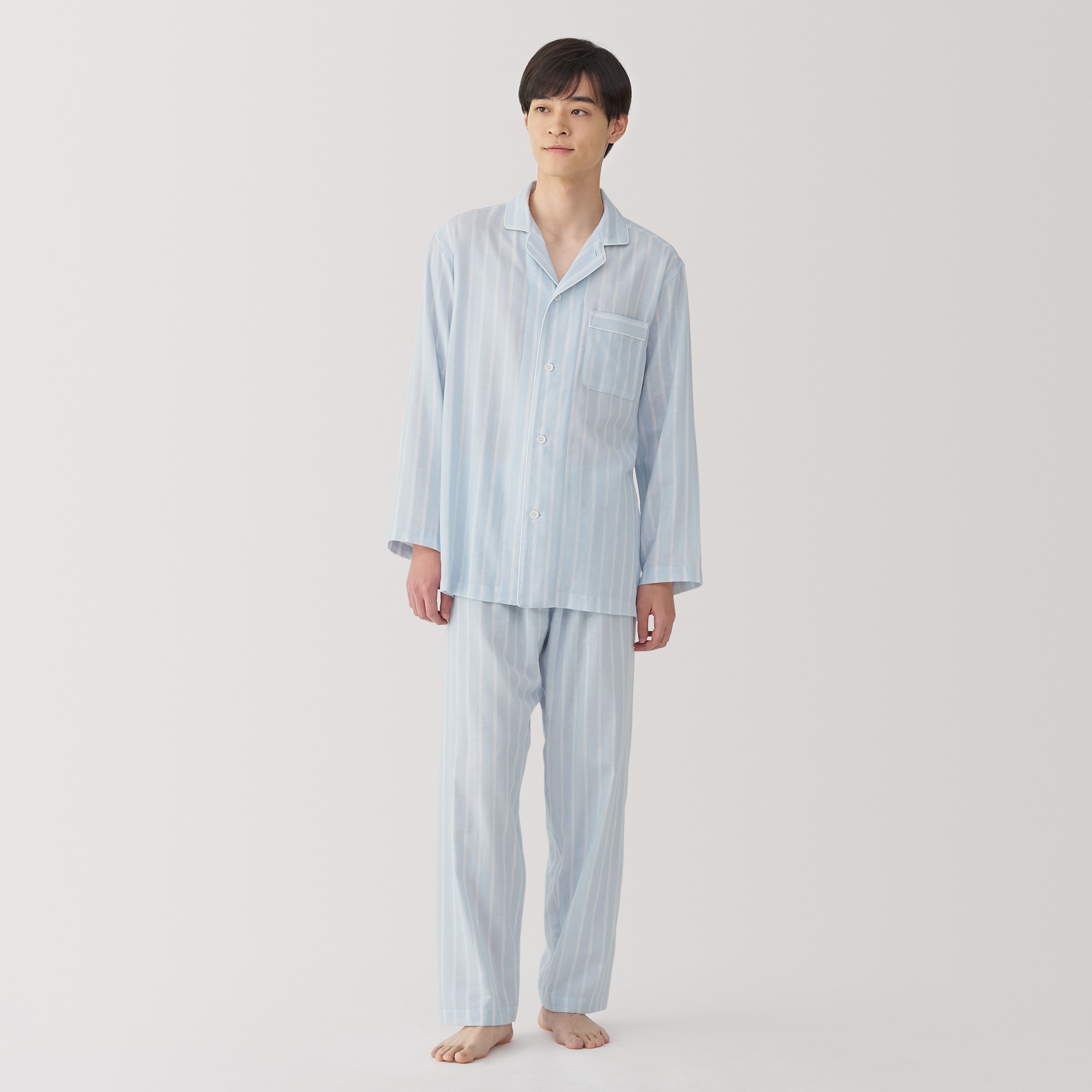 紳士 脇に縫い目のない 二重ガーゼ長袖パジャマ | 無印良品