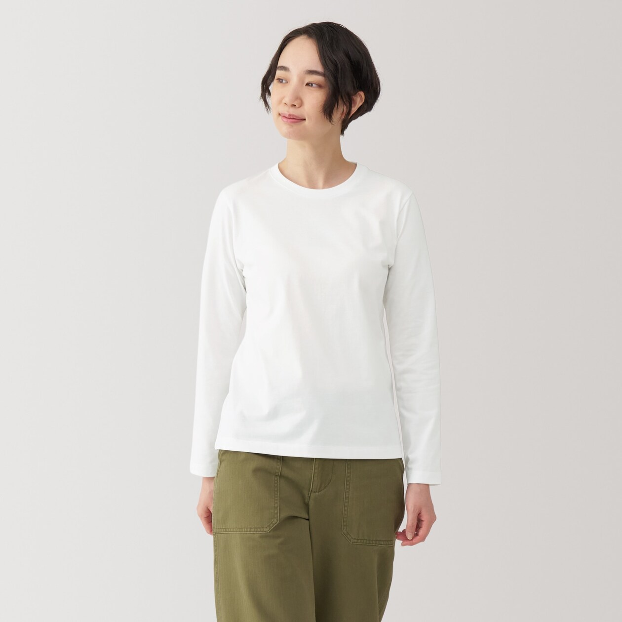 婦人　天竺編みクルーネック長袖Ｔシャツ