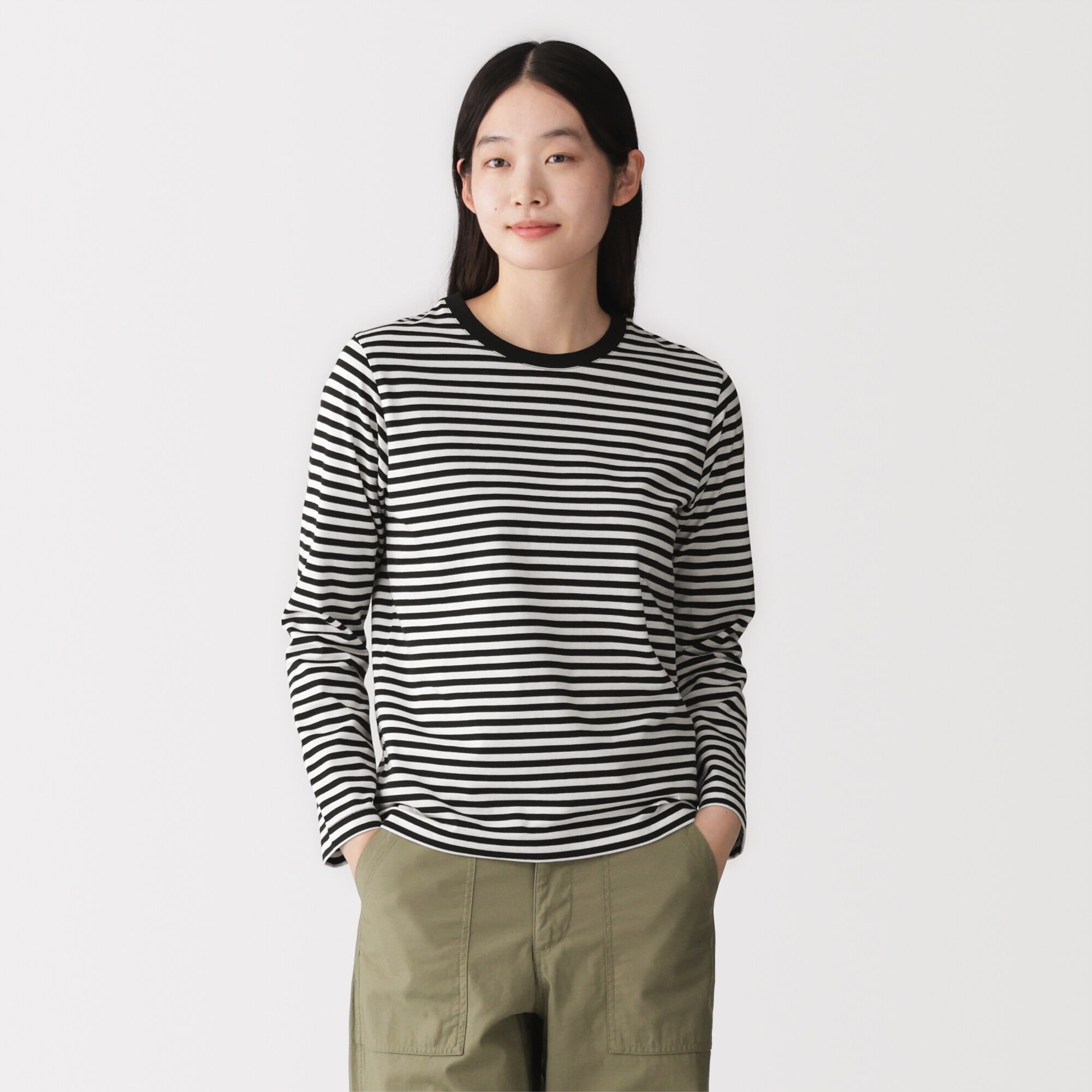 婦人　天竺編みクルーネック長袖Ｔシャツ