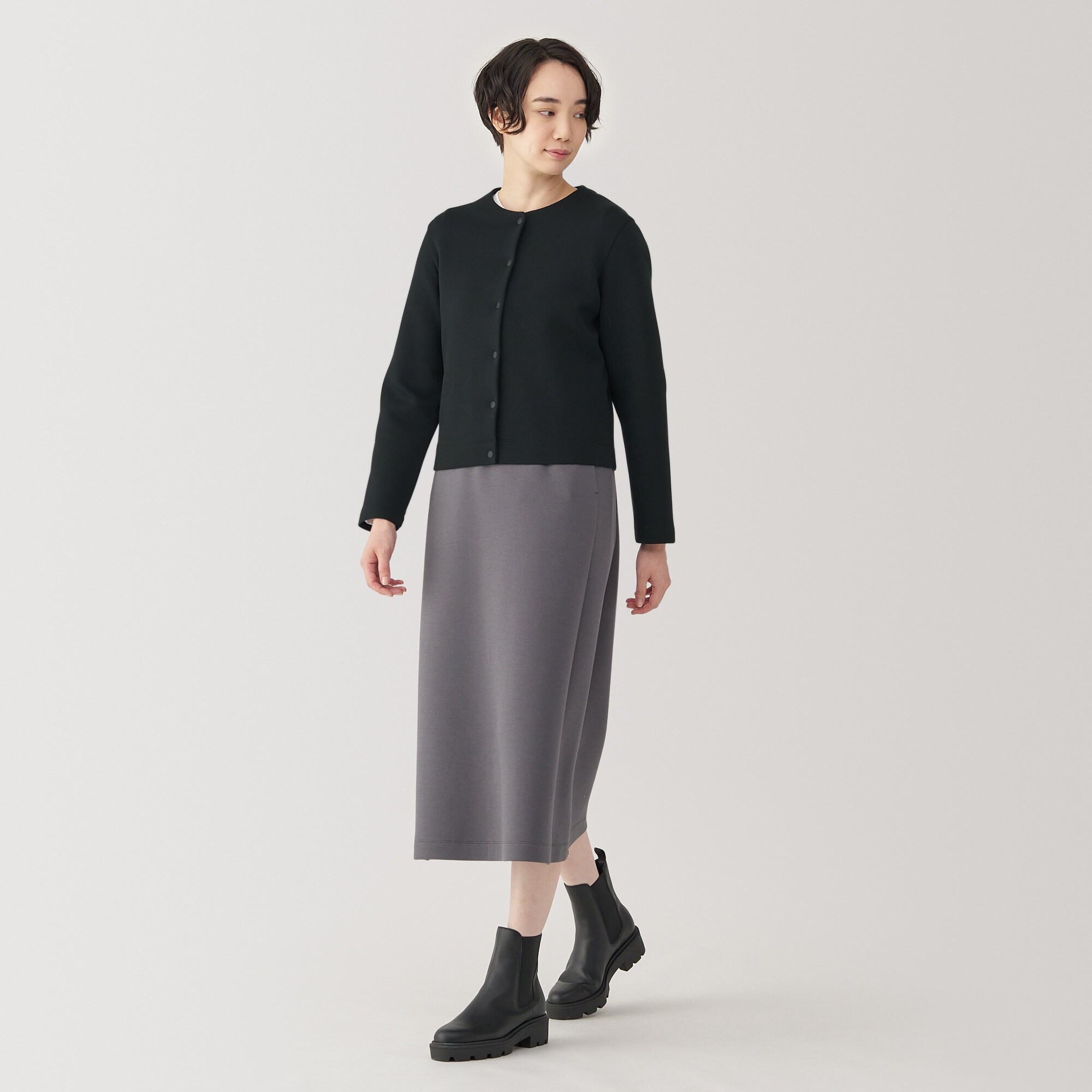 婦人　二重編みスウェットカーディガン